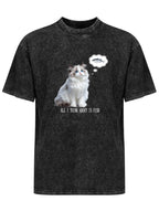 All I Think About Is Fish Cat Vintage Washed T-Shirt