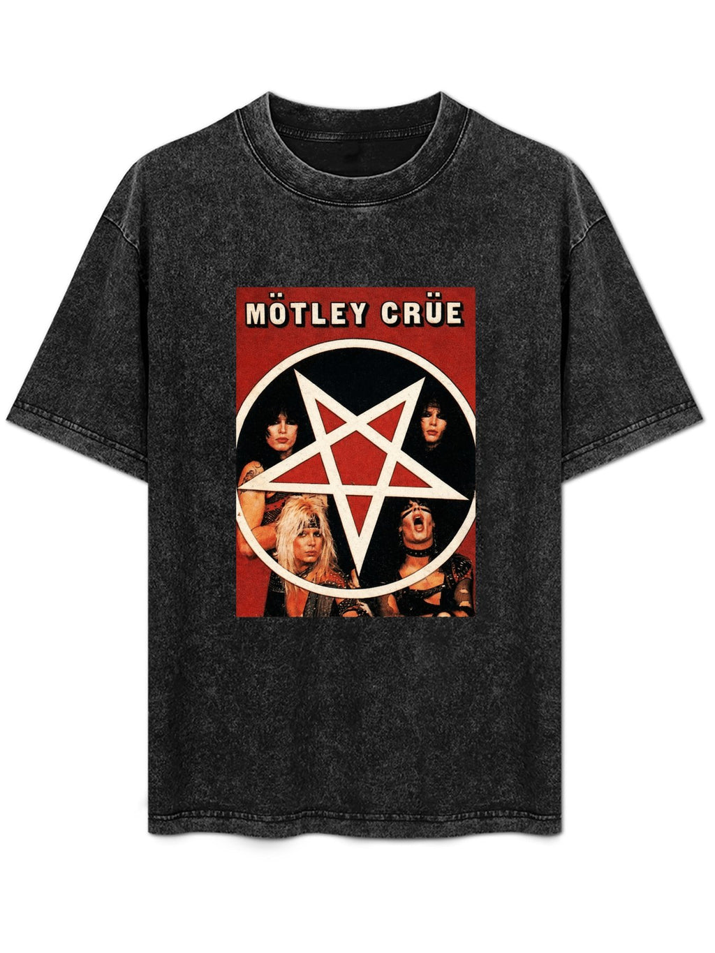 Vintage Washed Mötley Crüe Pentagram Band Portrait Graphic T-Shirt