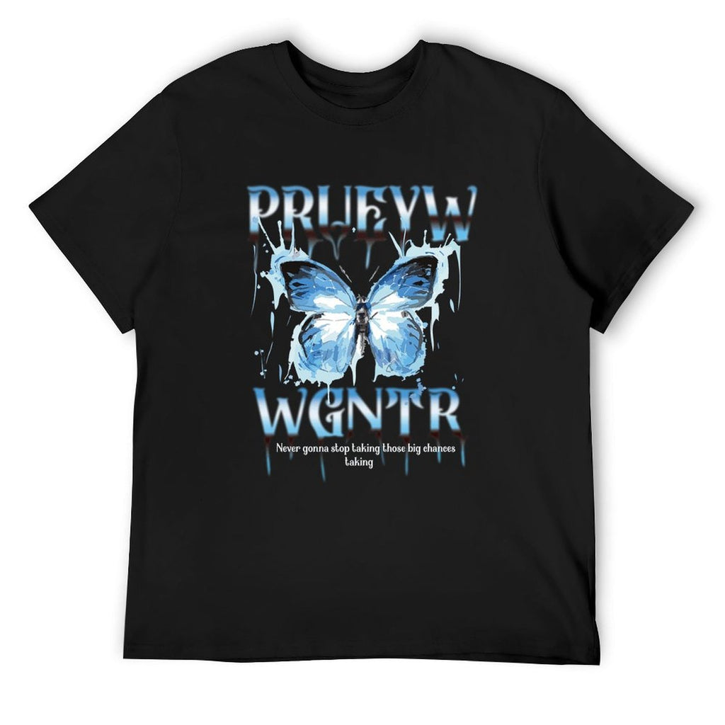 Blue Butterfly Graphic Black T-Shirt