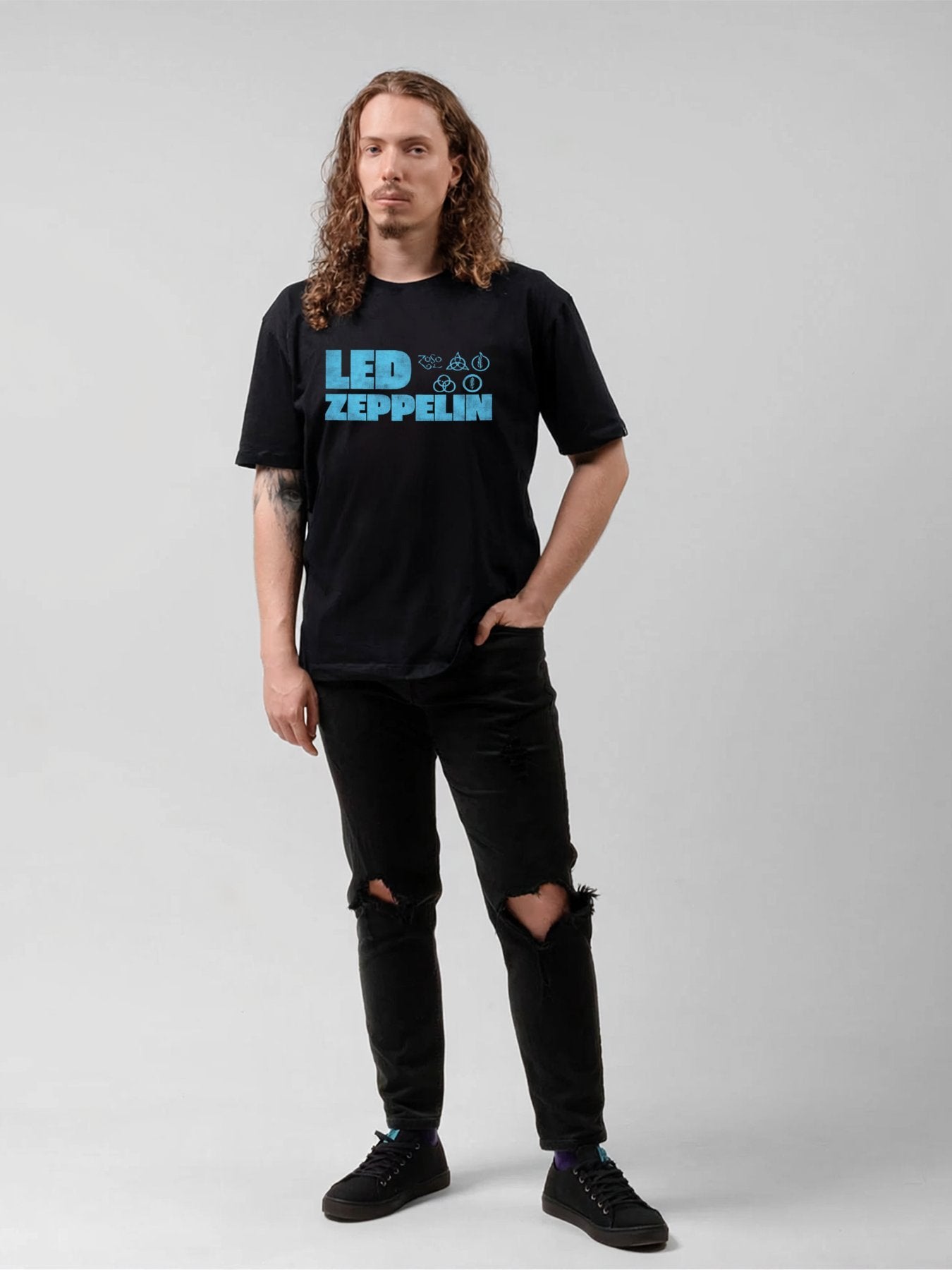Led Zeppelin Blue Logo Symbols Graphic T-Shirt