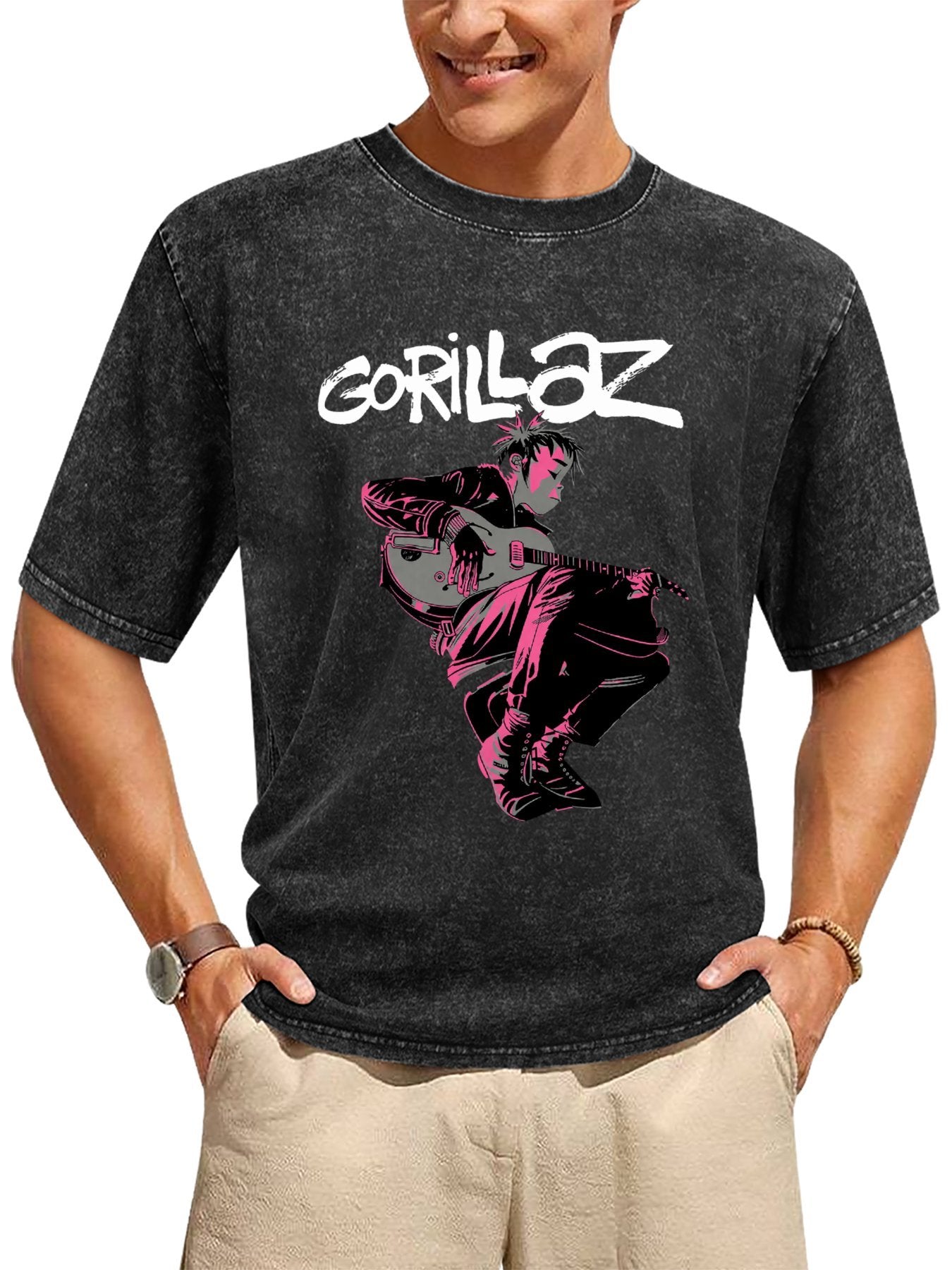 Vintage Washed Gorillaz Pink Guitarist Graphic T-Shirt Secondary image
