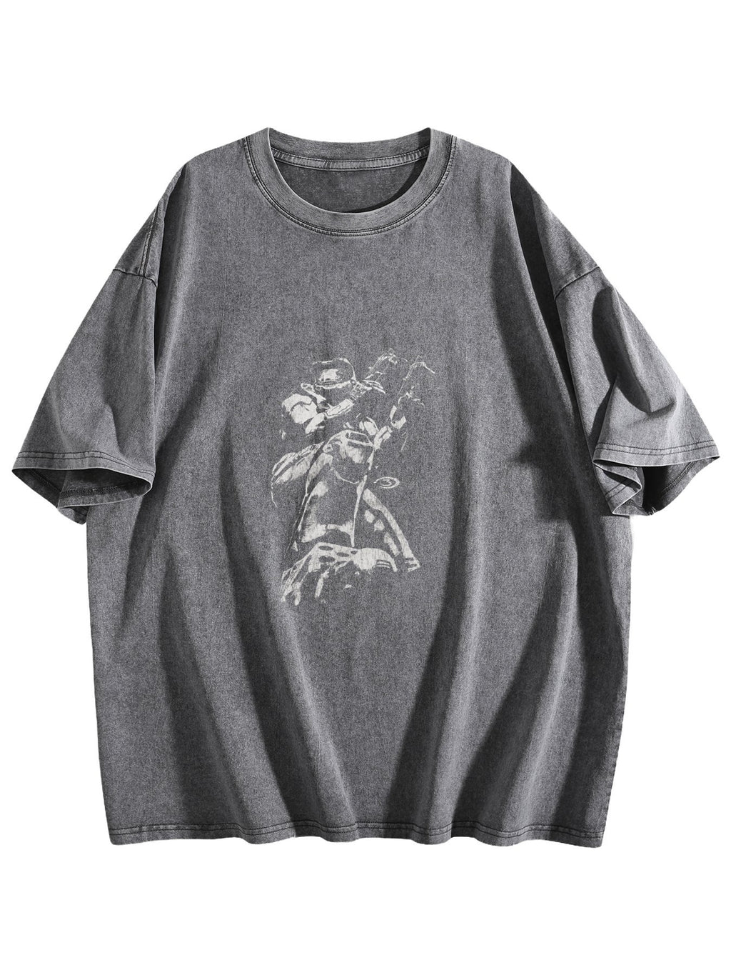 Sci-Fi Armored Soldier Washed Graphic T-Shirt