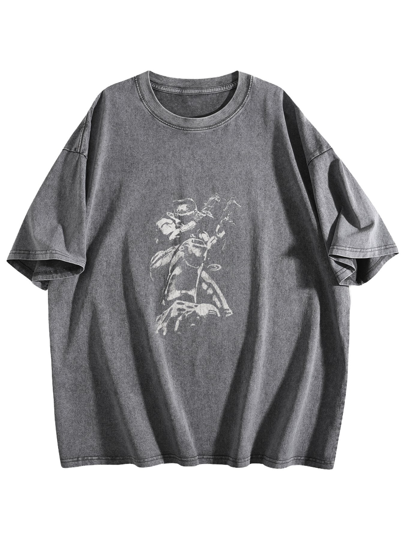 Sci-Fi Armored Soldier Washed Graphic T-Shirt