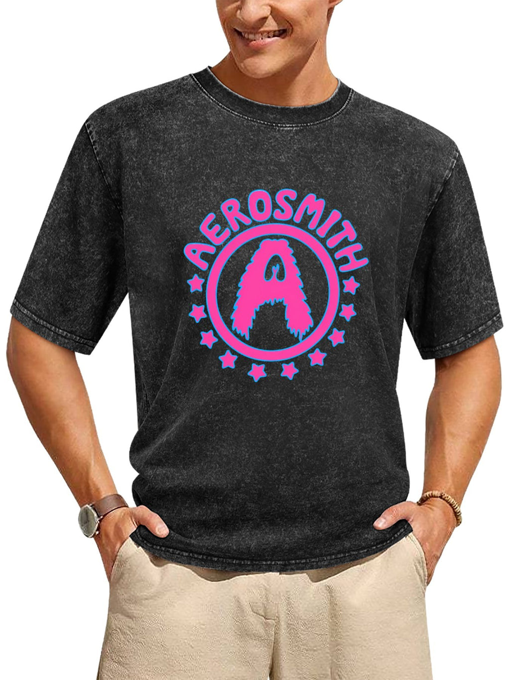 Aerosmith Neon Pink Star Circle Logo Graphic T-Shirt