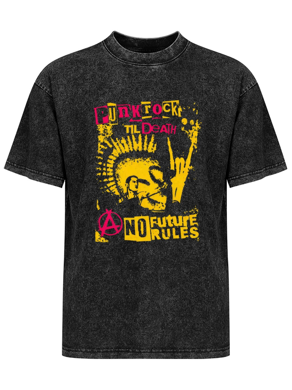 Vintage Washed Punk Rock Till Death Mohawk Skull Graphic T-Shirt