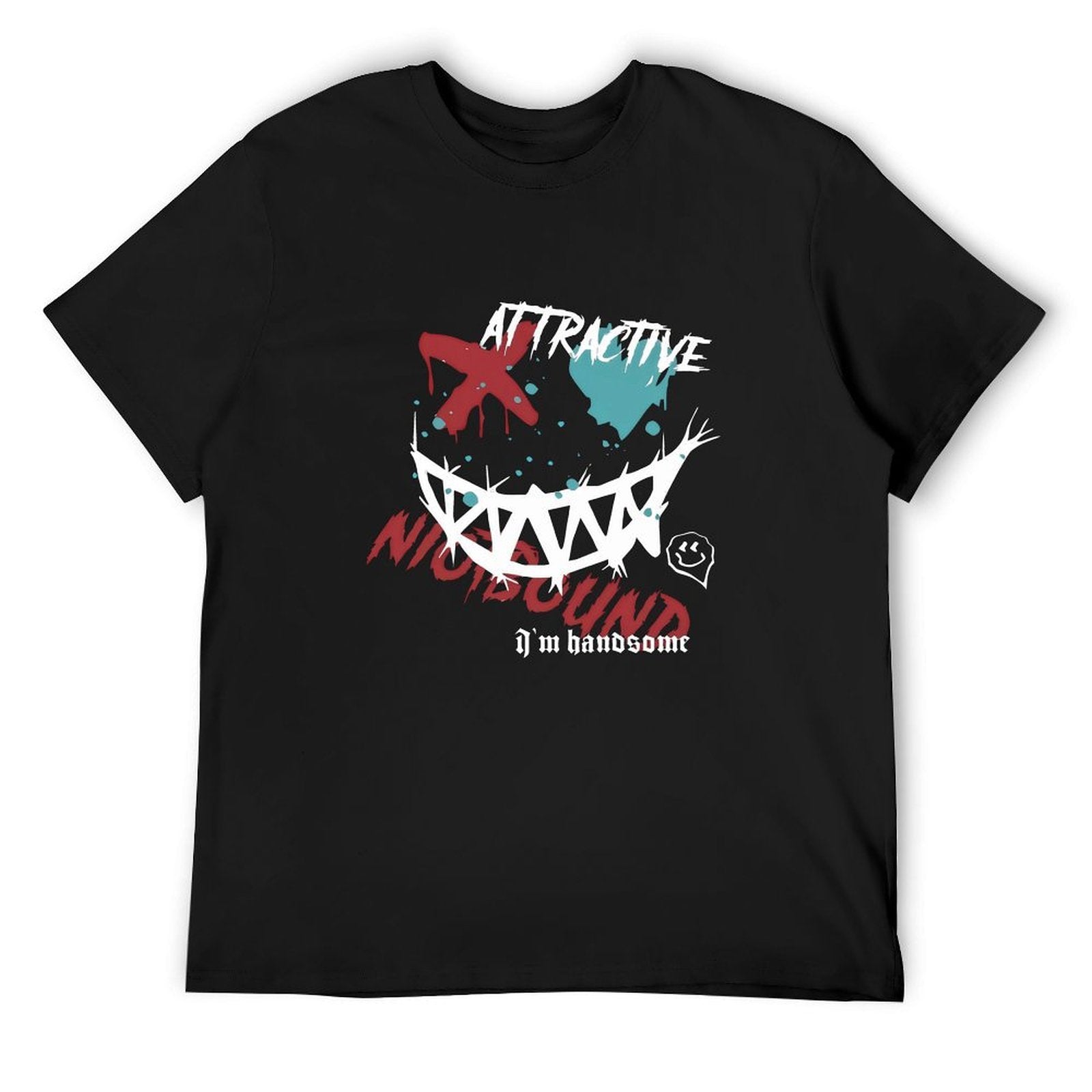 Attractive Mysterious Smile Graphic Black T-Shirt
