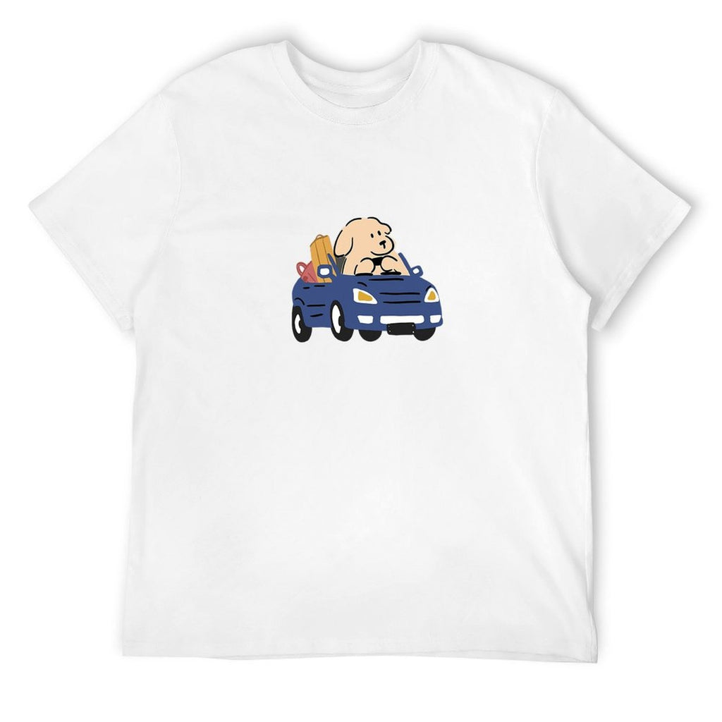 Cartoon Dog Driving Graphic White T-Shirt