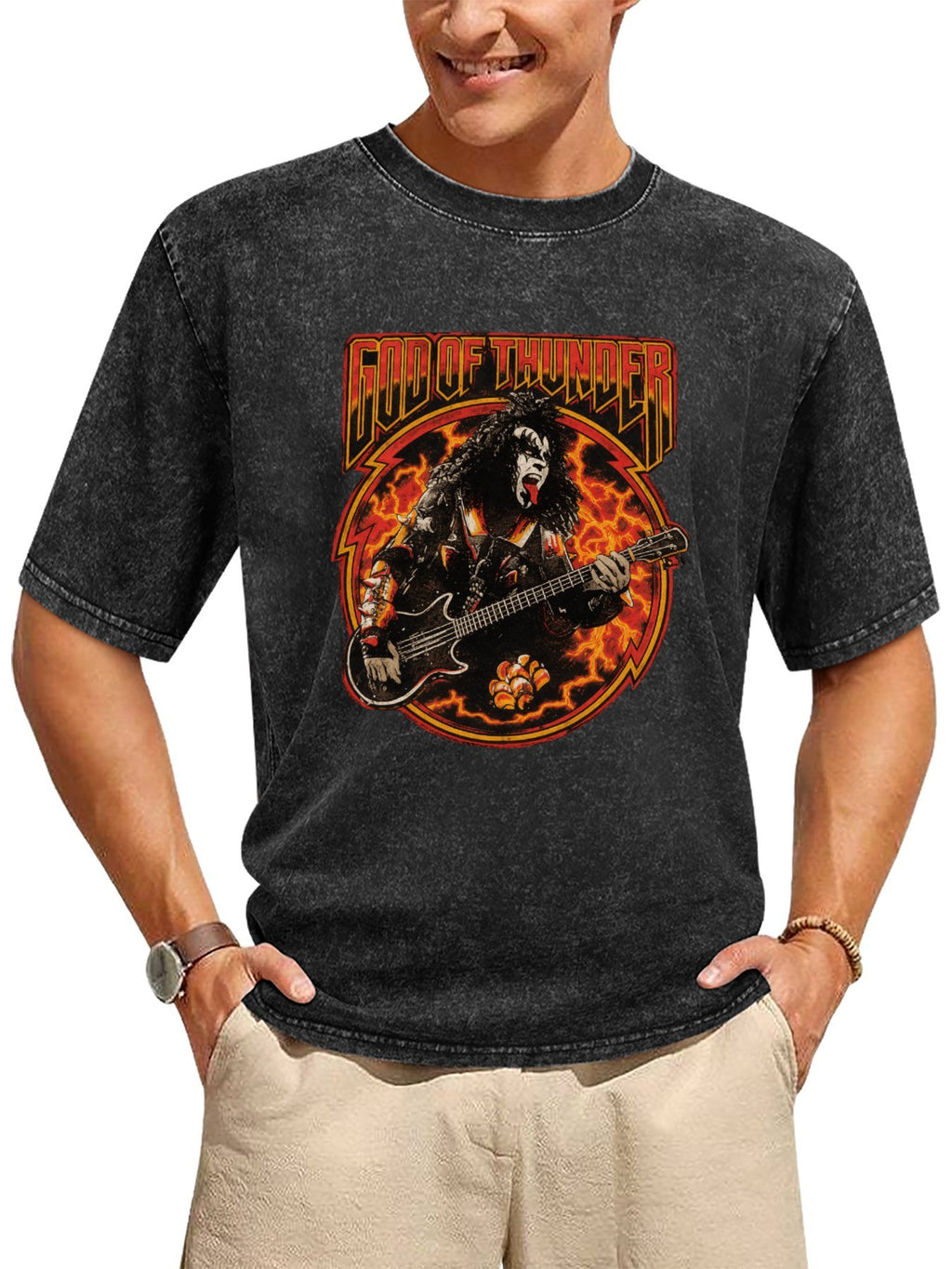 Vintage Washed KISS God of Thunder Bassist Graphic T-Shirt