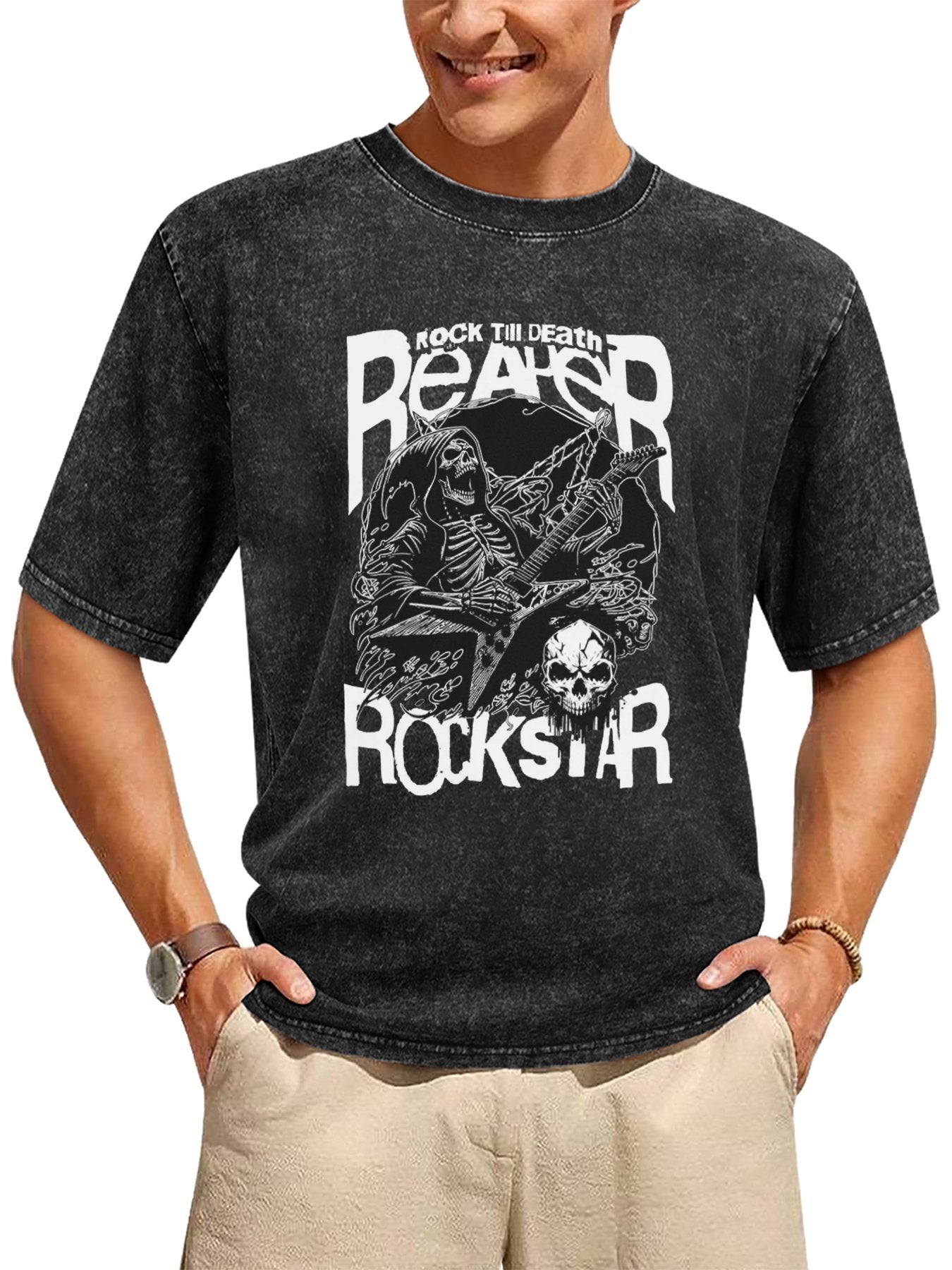 Vintage Washed Rock Till Death Grim Reaper Graphic T-Shirt