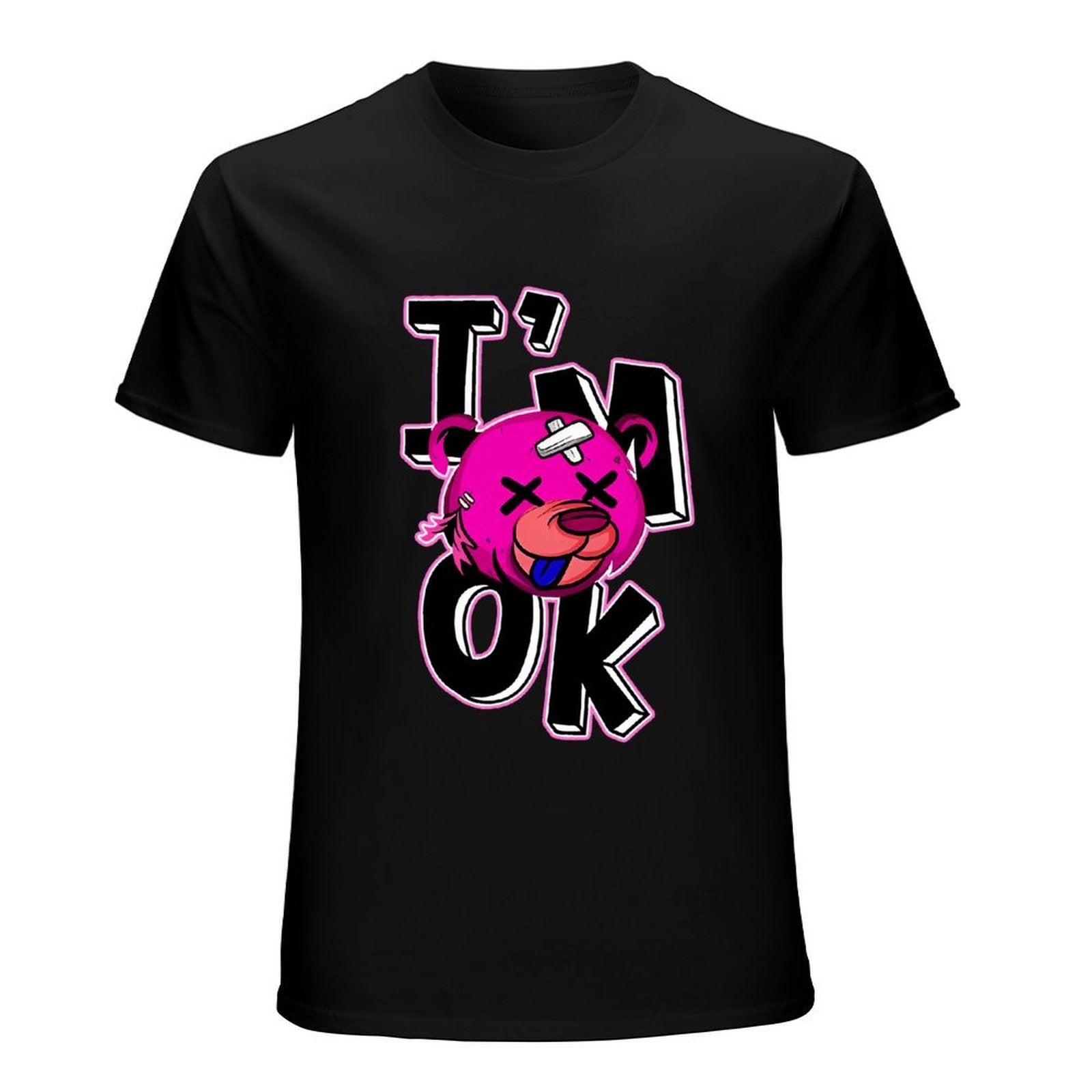 I'm OK Pink Bear Graphic Black T-Shirt