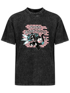 Punk Bunny Coffee Boombox Cartoon Graphic T-Shirt