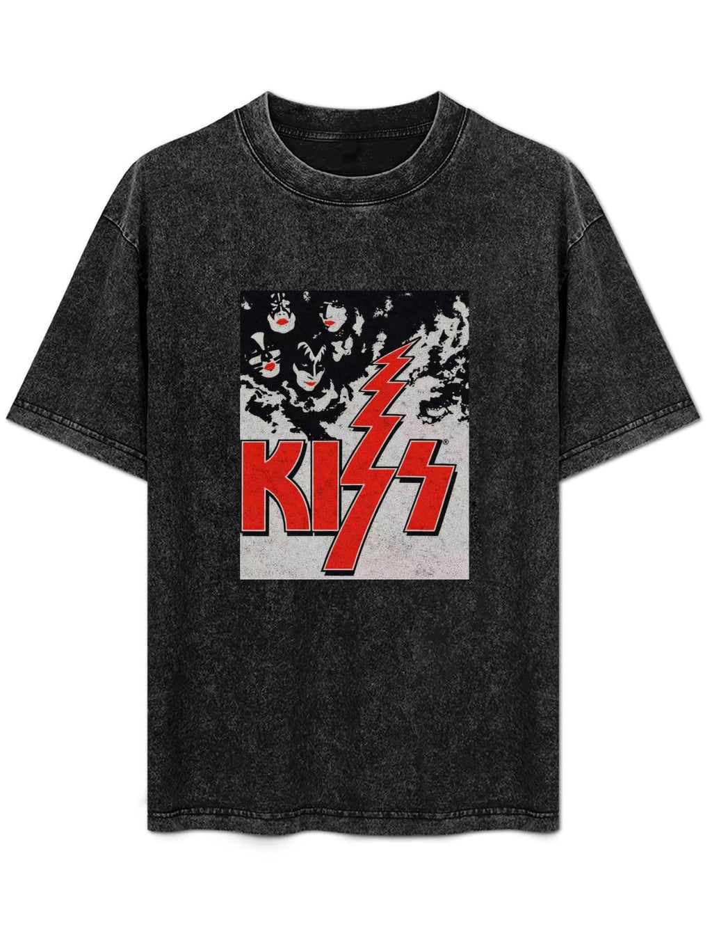 Vintage Washed KISS Classic Logo & Band Faces Graphic T-Shirt