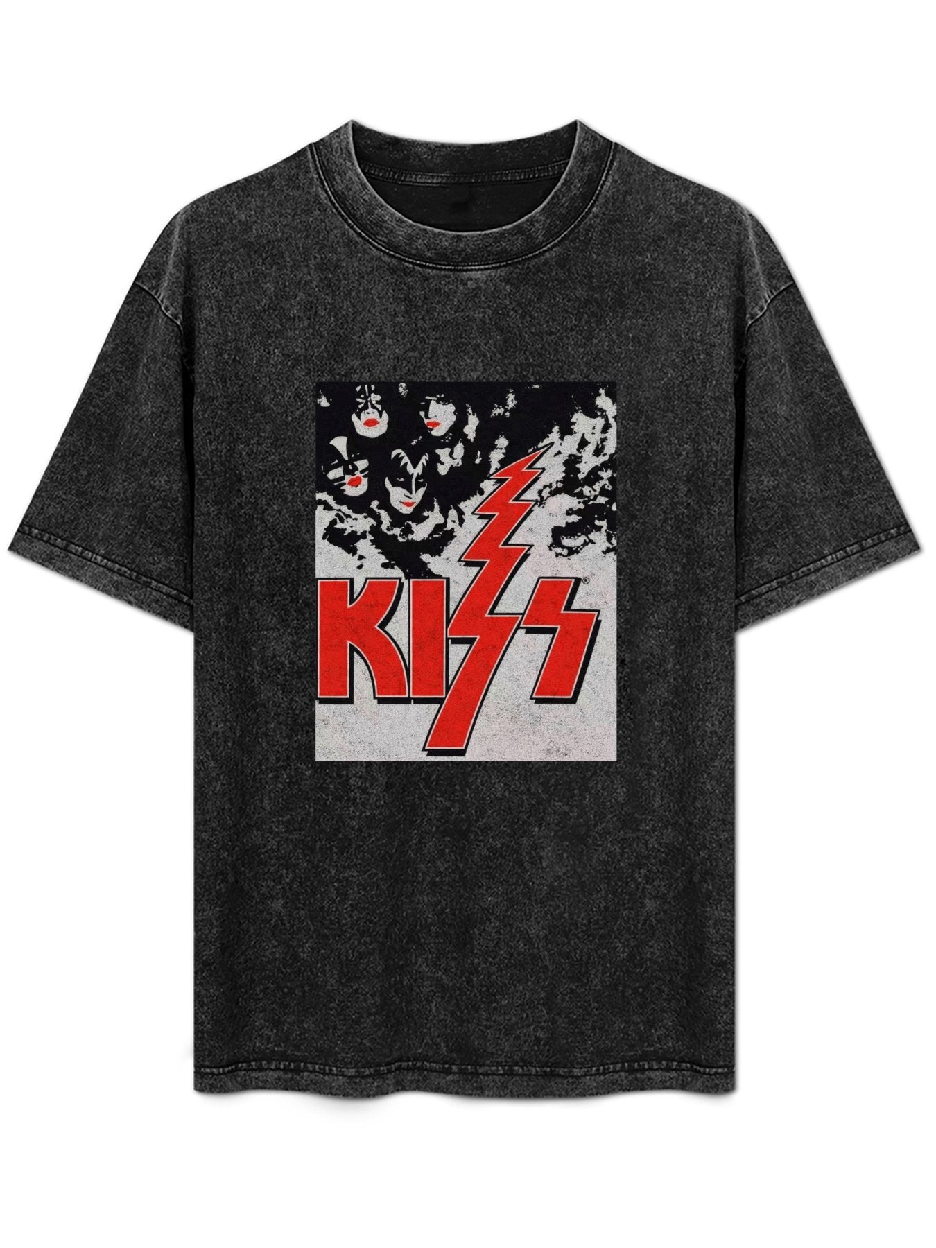 Vintage Washed KISS Classic Logo & Band Faces Graphic T-Shirt