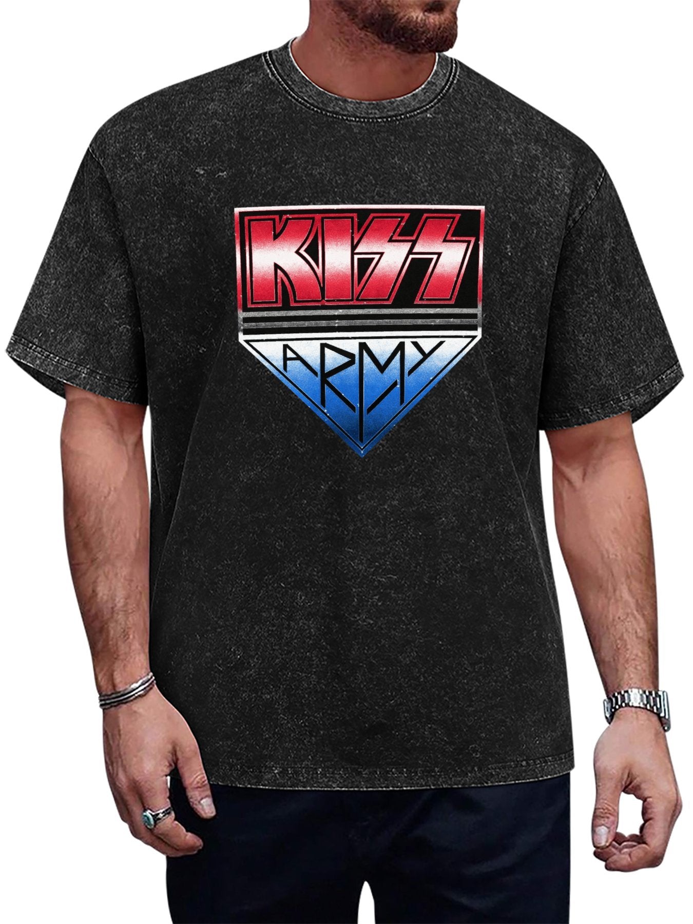 KISS Army Red White and Blue Shield Graphic T-Shirt Main image