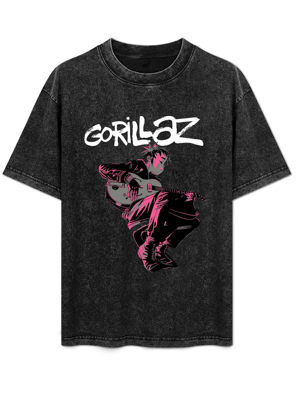 Vintage Washed Gorillaz Pink Guitarist Graphic T-Shirt