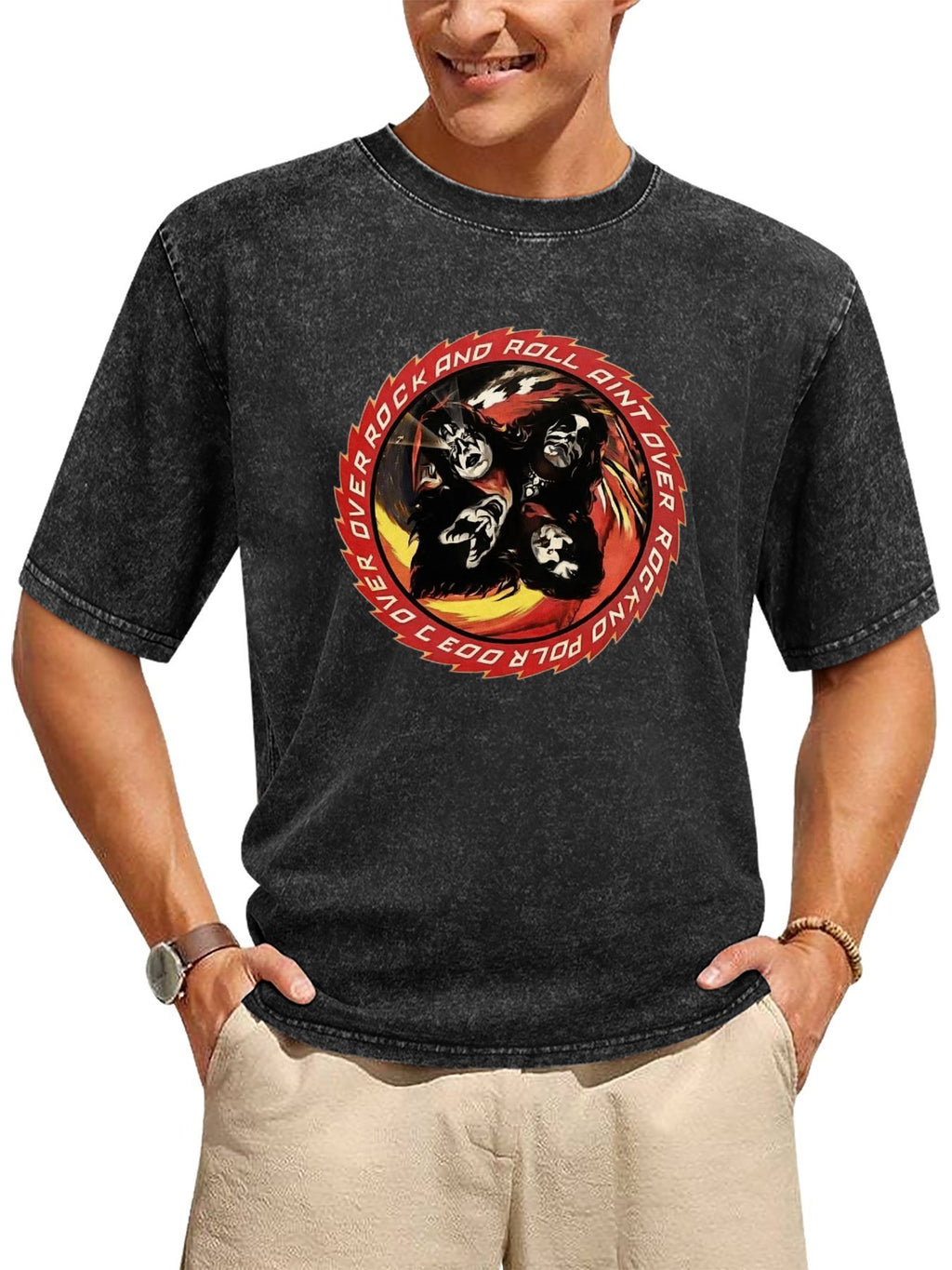 Vintage Washed KISS Rock and Roll Ain’t Over Graphic T-Shirt