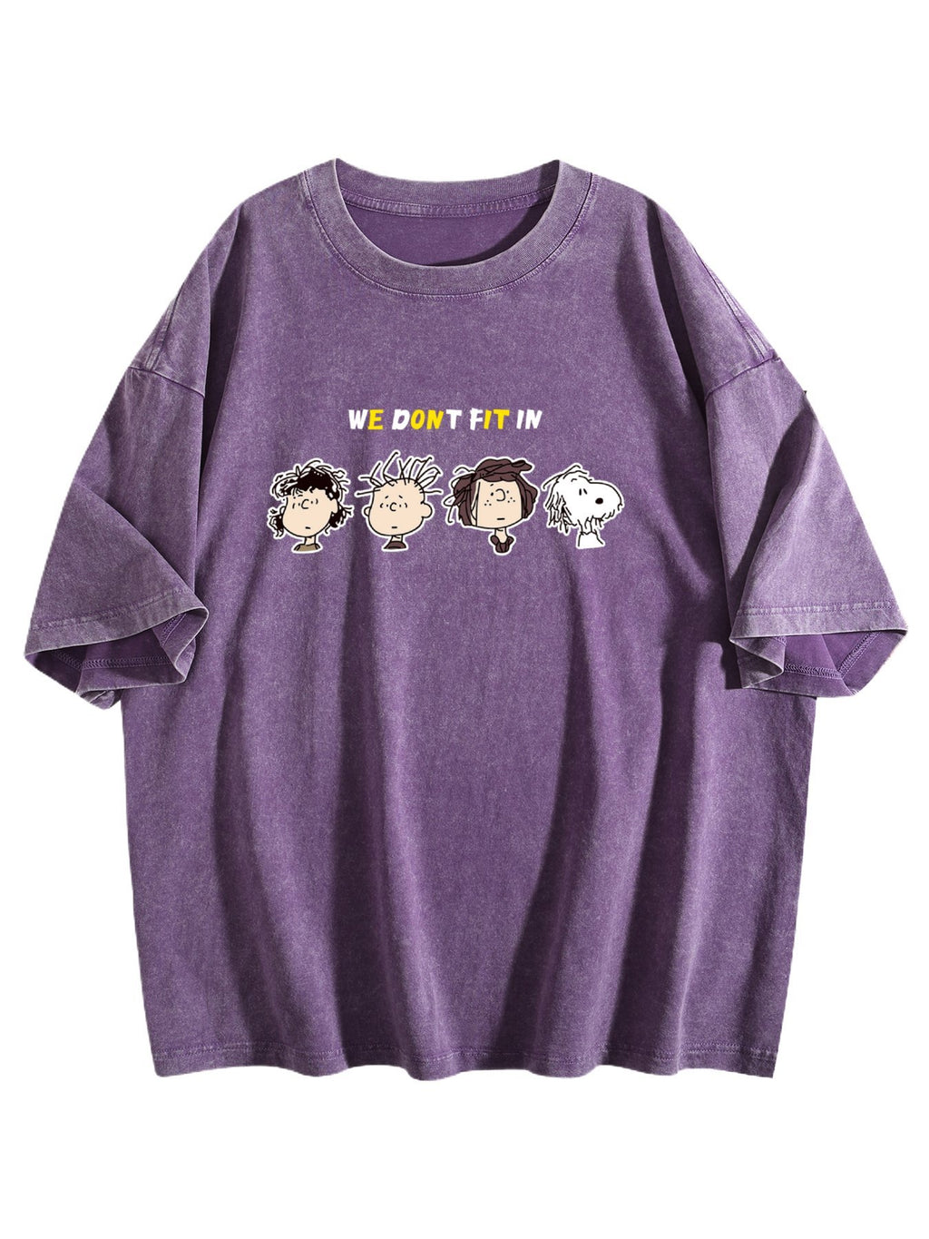 We Don't Fit In Cartoon Graphic Washed T-Shirt