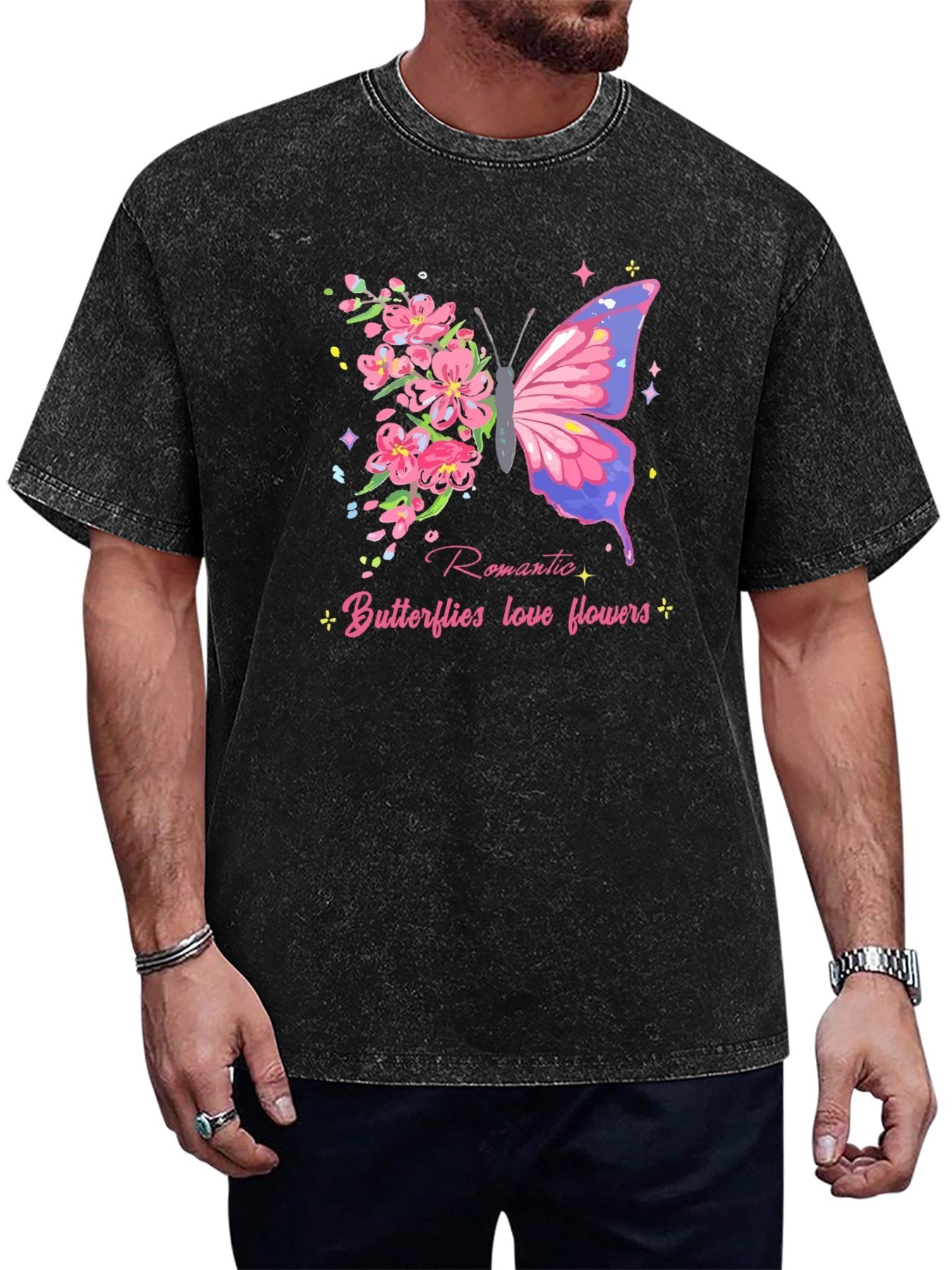Romantic Butterfly Floral Vintage Washed T-Shirt Secondary image