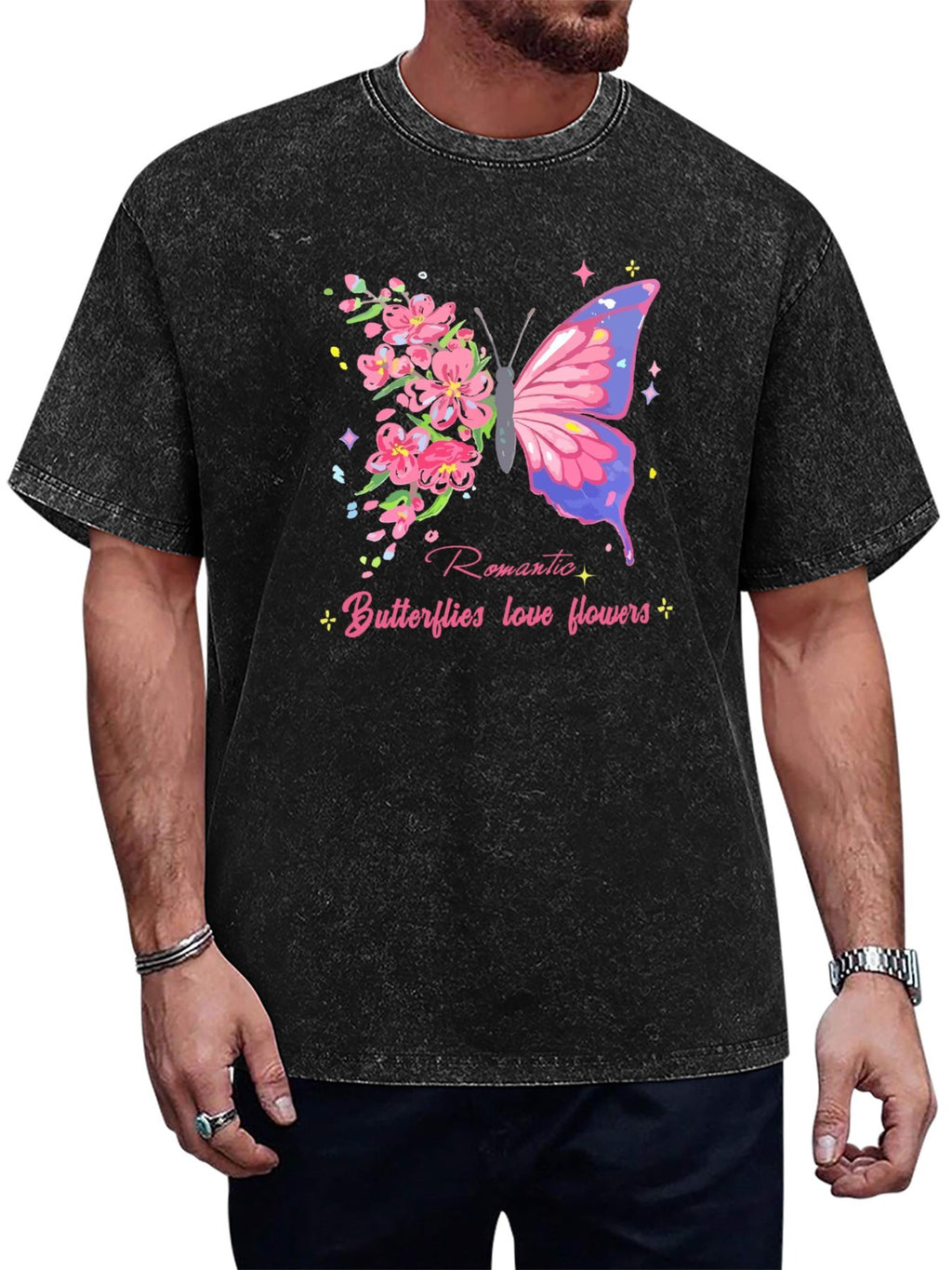 Romantic Butterfly Floral Vintage Washed T-Shirt