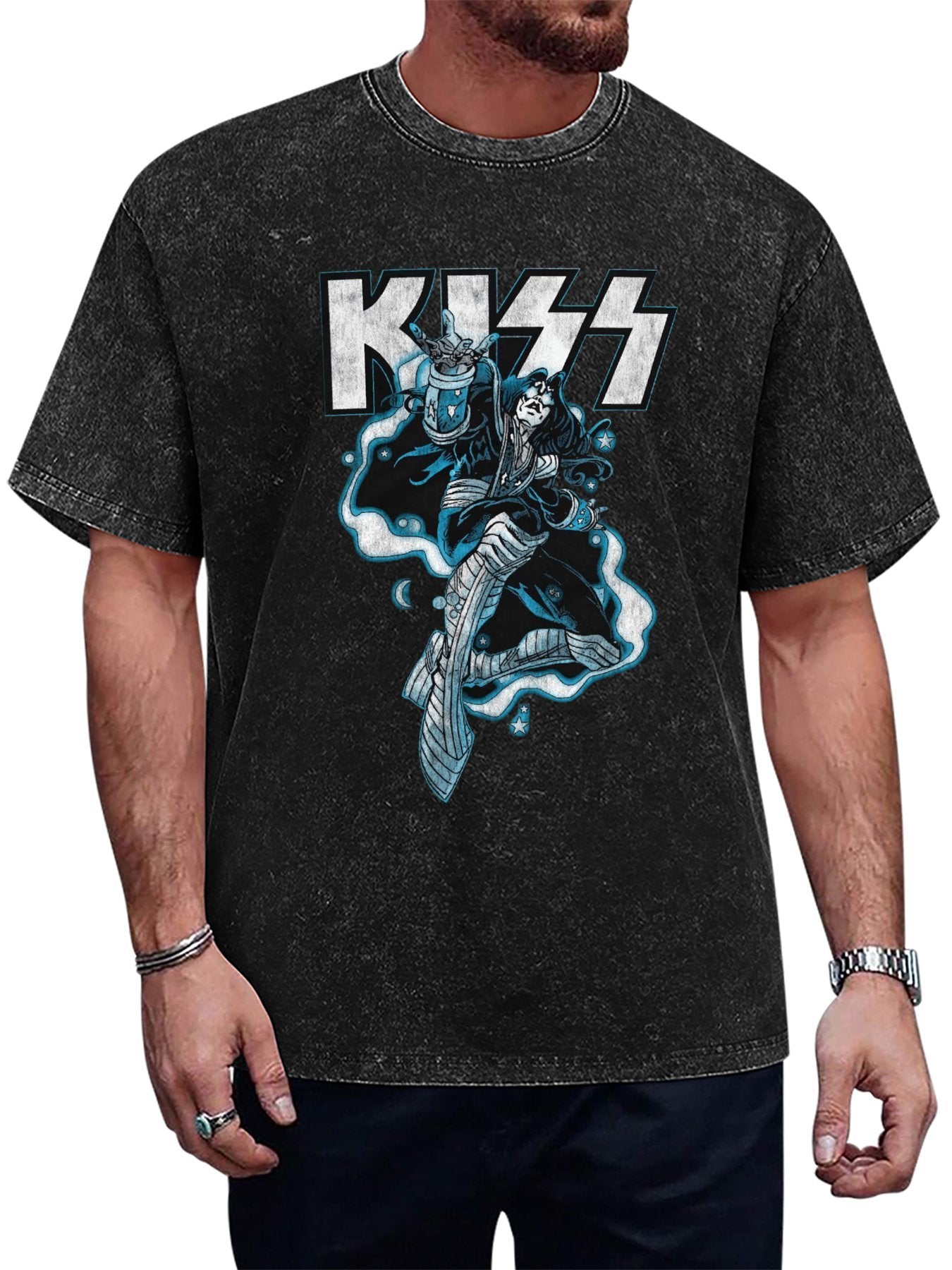 Vintage Washed KISS Cosmic Rock Star Graphic T-Shirt