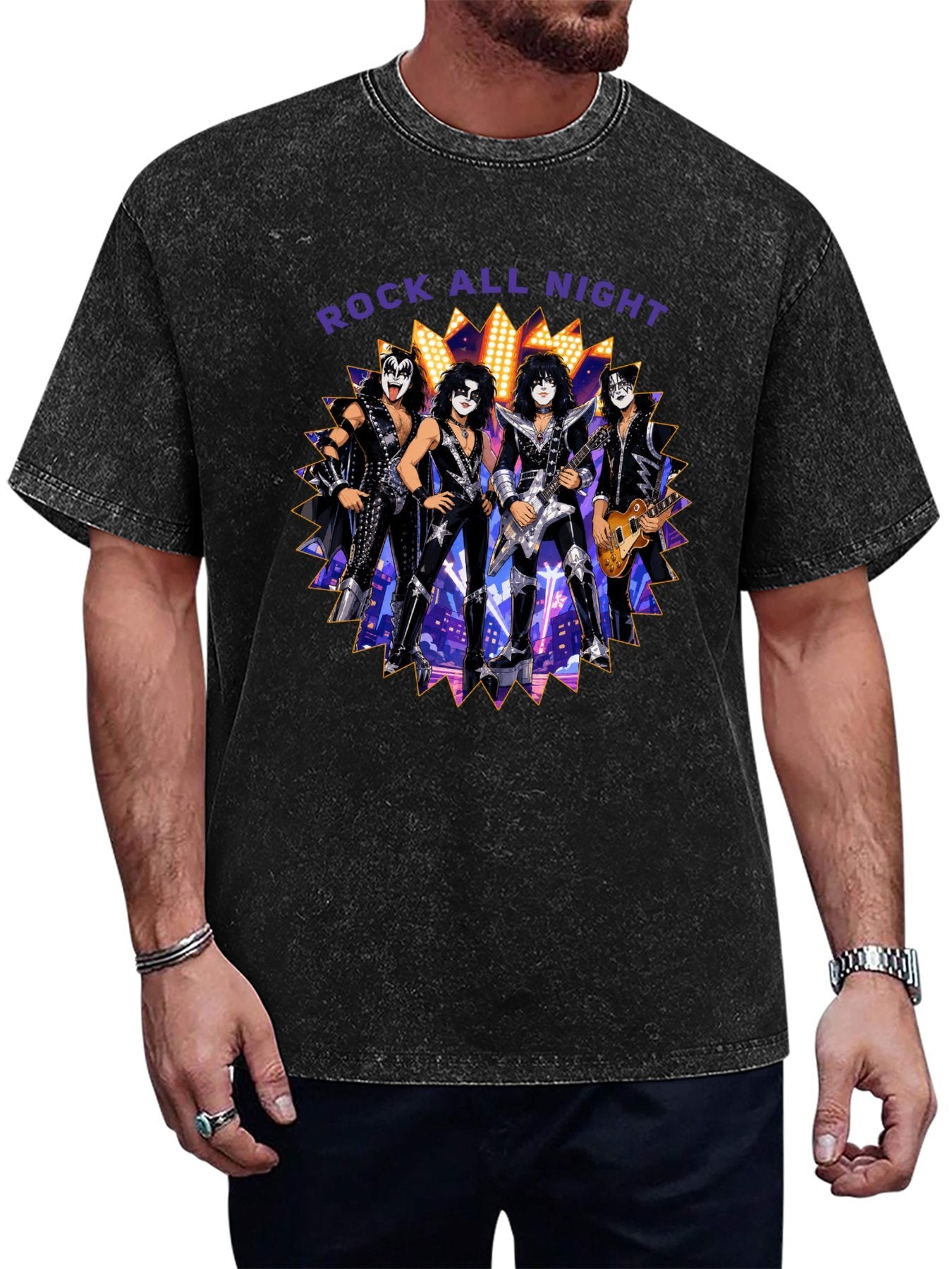 Vintage Washed Rock All Night Band Graphic T-Shirt Main image