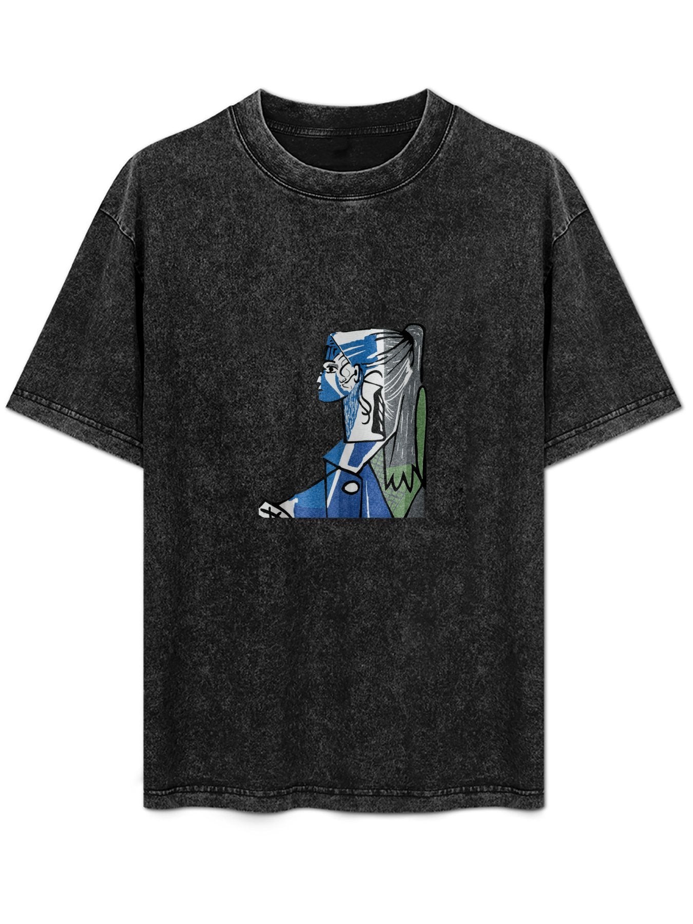 Abstract Cubist Portrait Washed Graphic T-Shirt