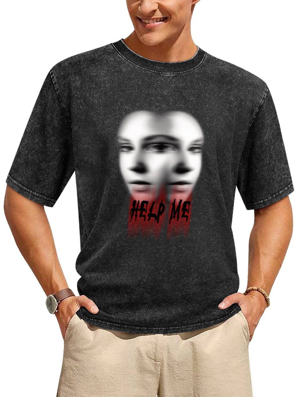 Help Me Distorted Faces Vintage Washed T-Shirt