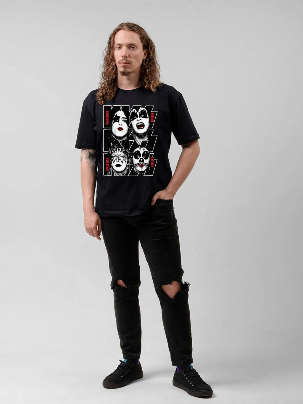 KISS Four Faces Band Portrait Graphic T-Shirt