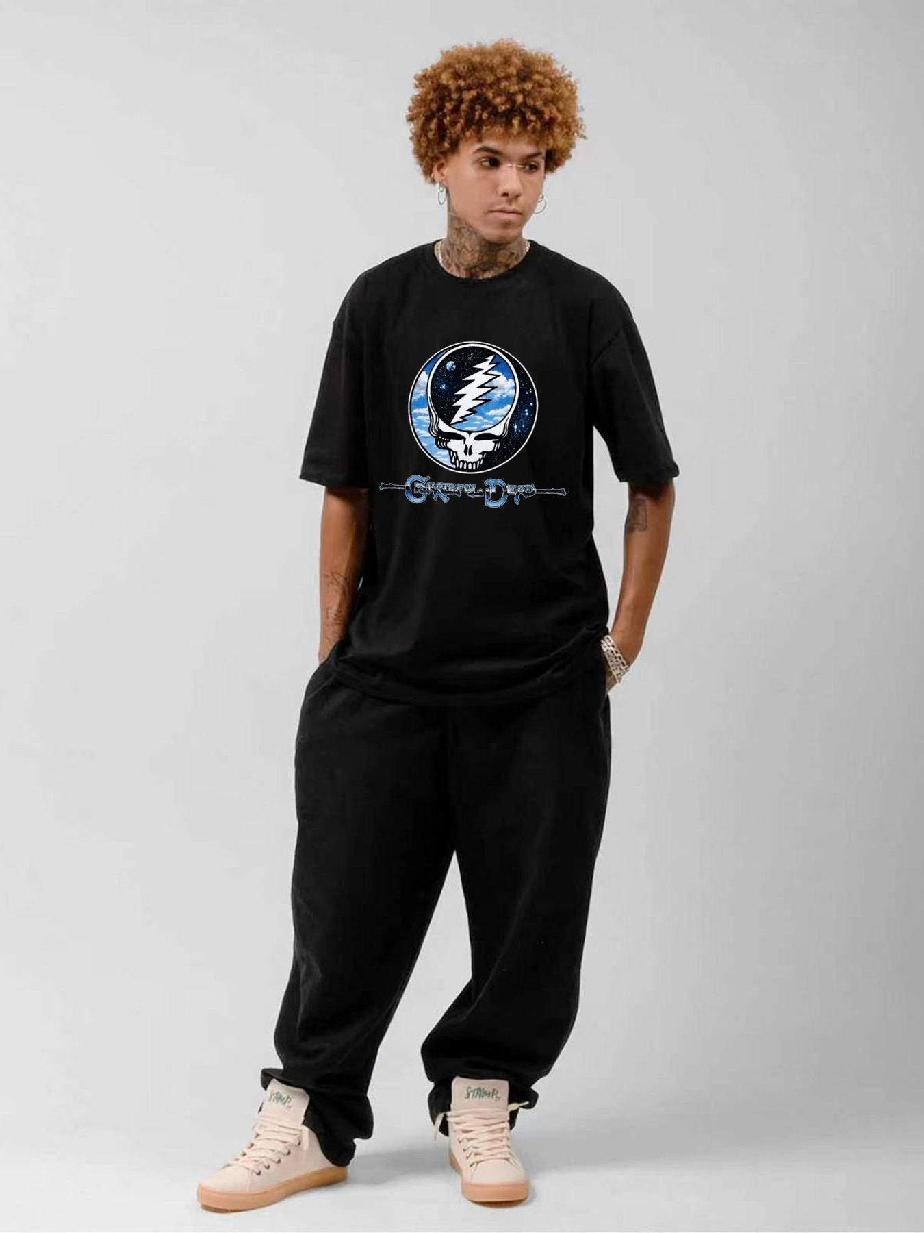 Grateful Dead Skull Lightning Circle Graphic T-Shirt