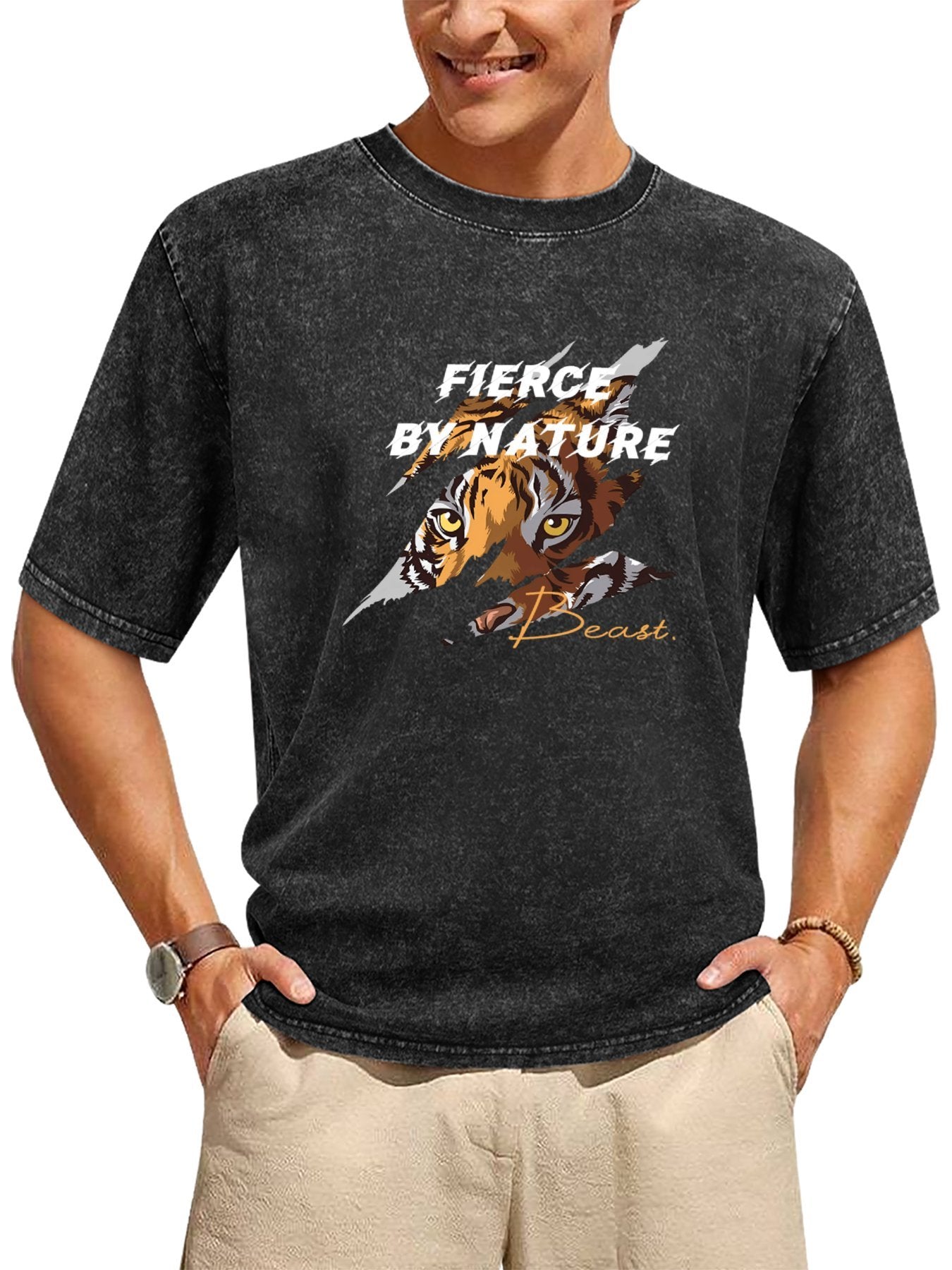 Fierce by Nature Tiger Vintage Washed T-Shirt Secondary image