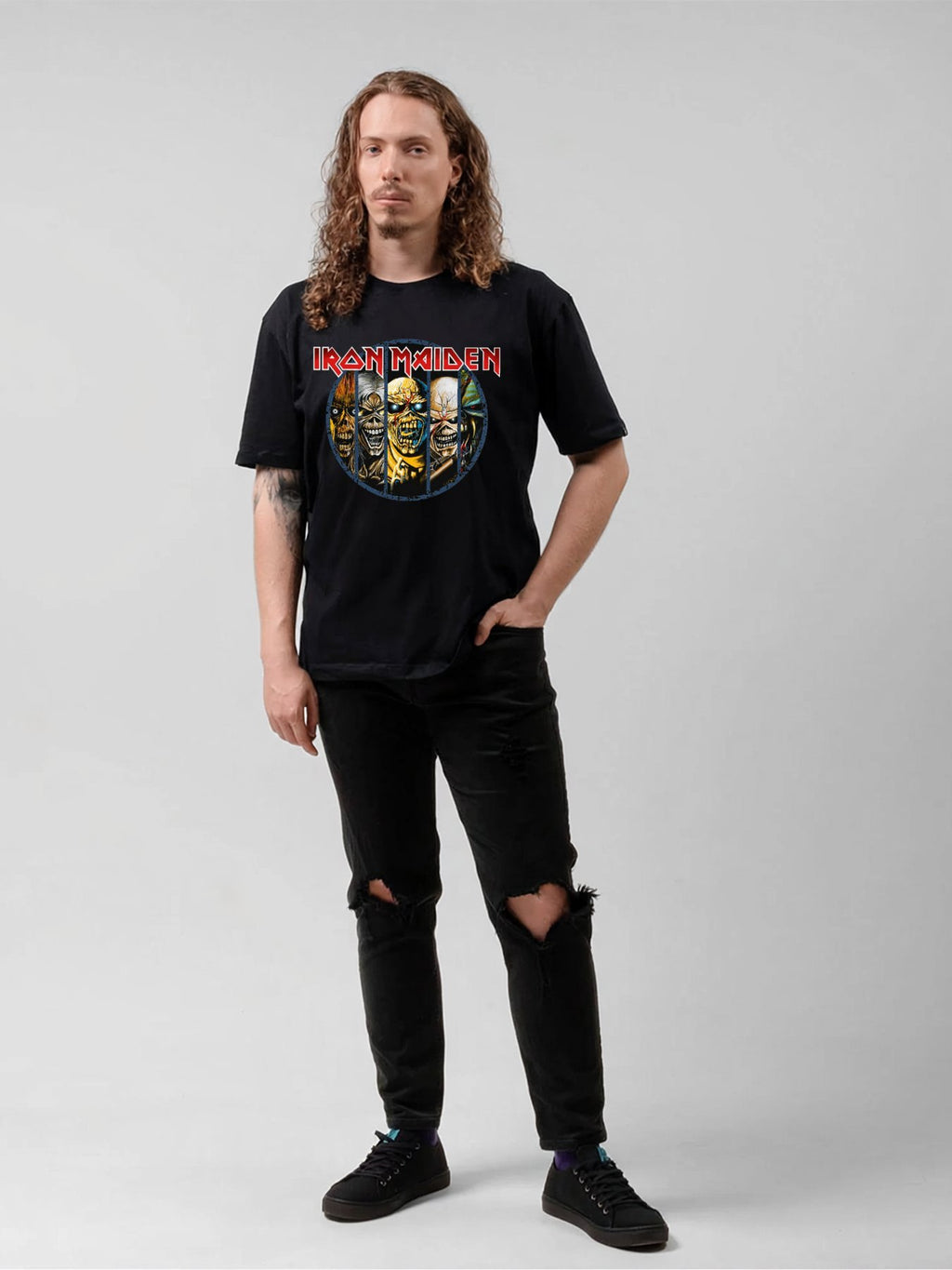 Iron Maiden Eddie Faces Logo Graphic T-Shirt