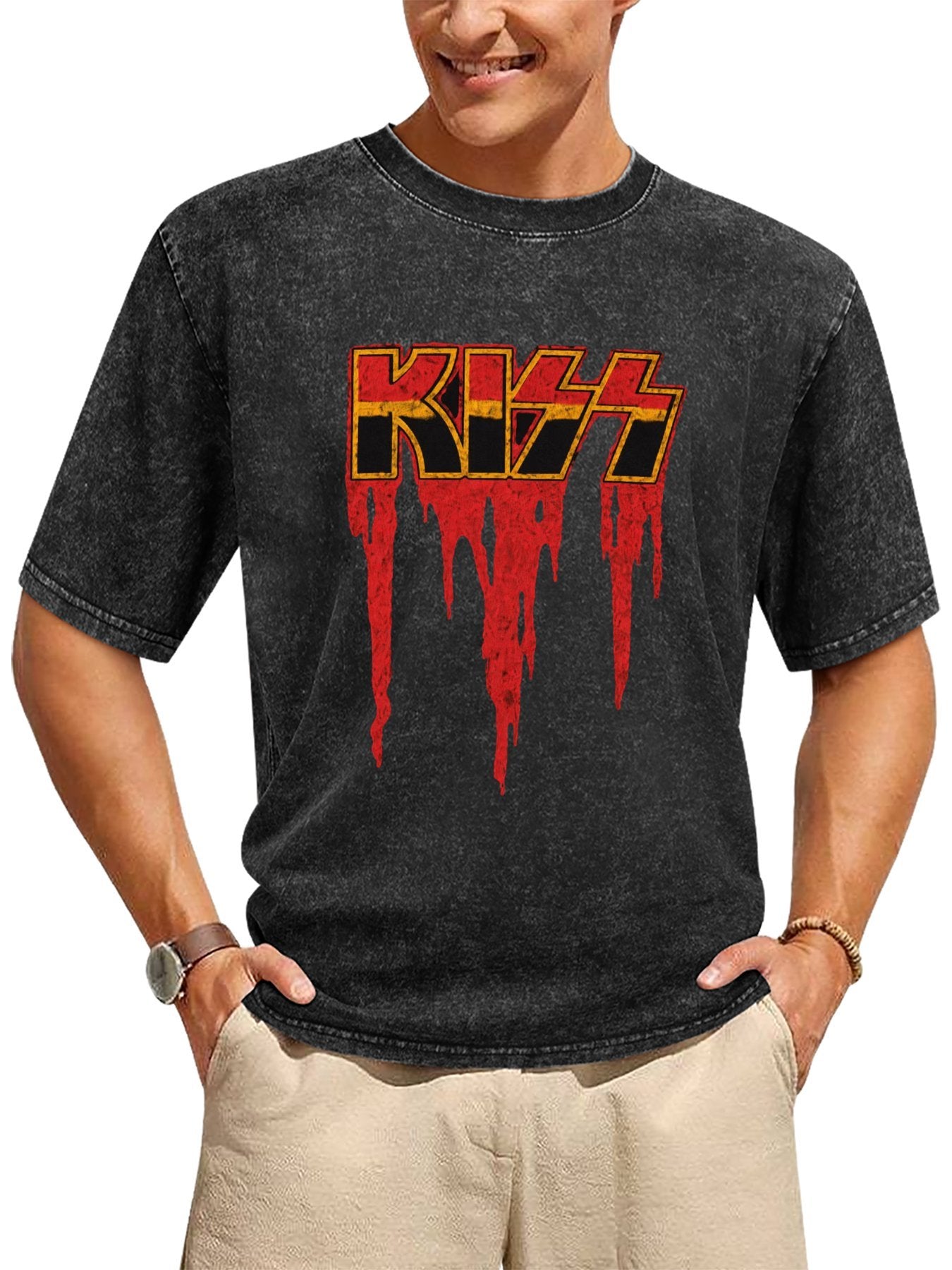KISS Red Dripping Logo Vintage Graphic T-Shirt Secondary image