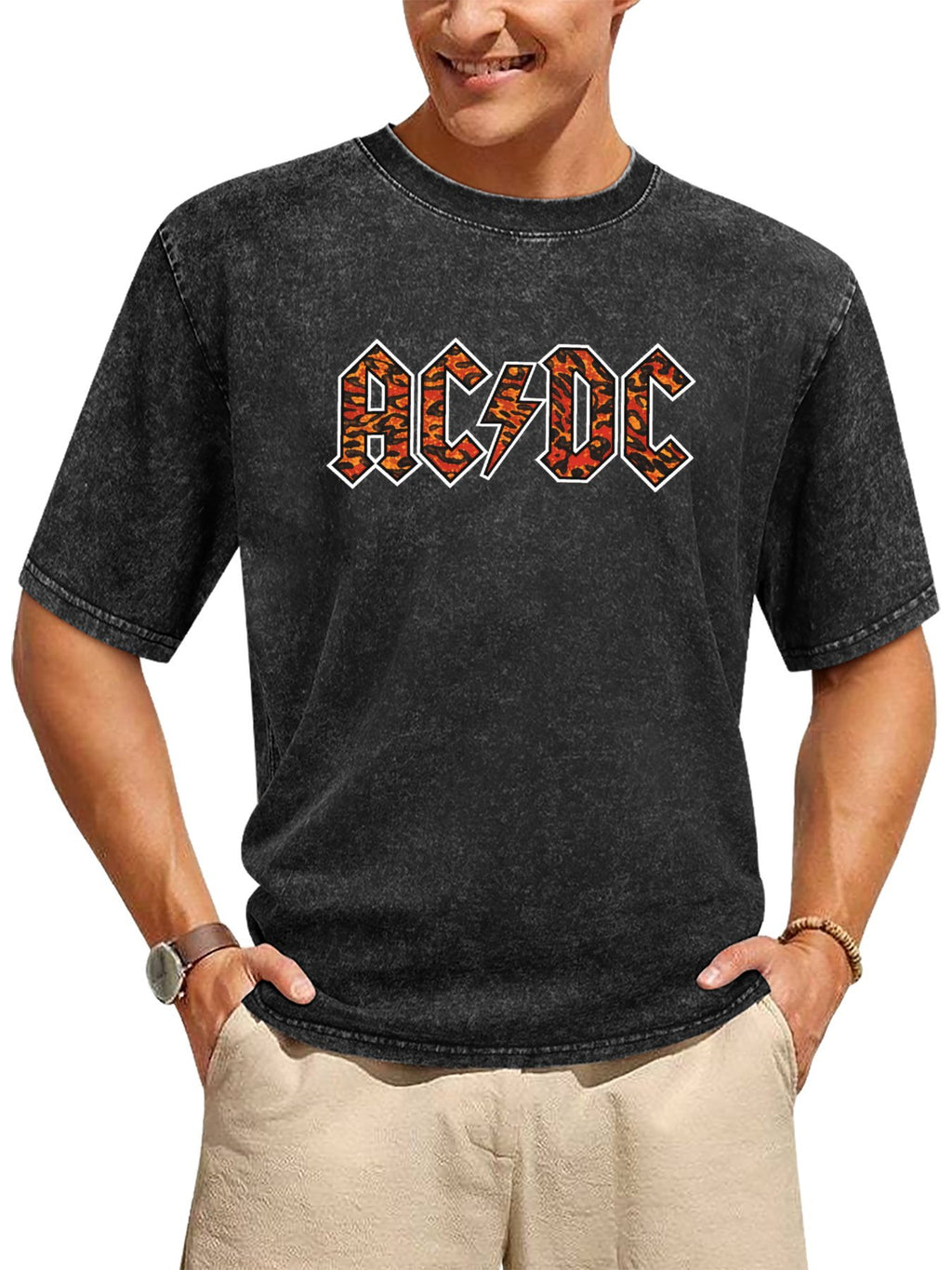 AC/DC Tiger Print Logo Graphic T-Shirt