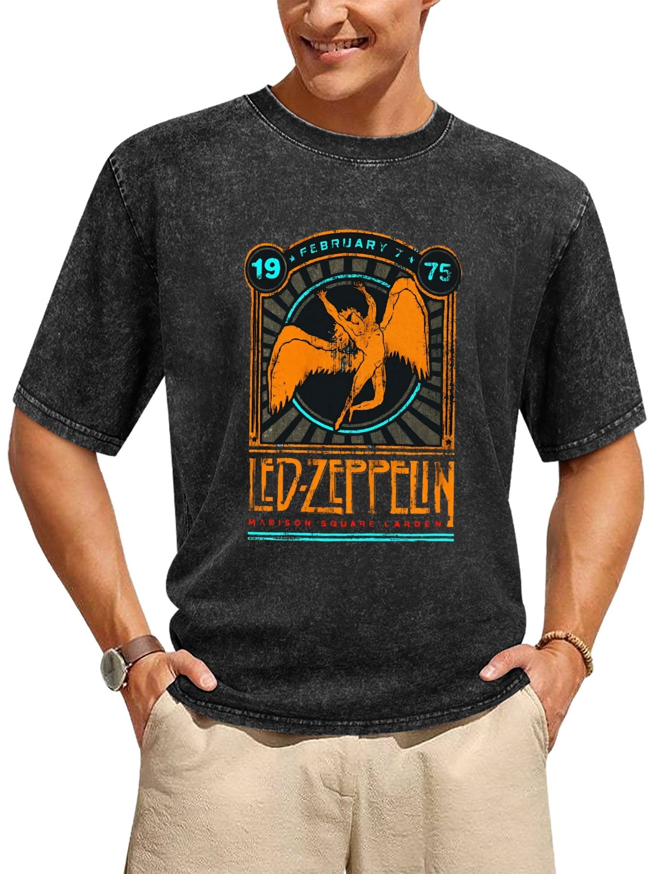 Vintage Washed Led Zeppelin 1975 Madison Square Garden Graphic T-Shirt Secondary image