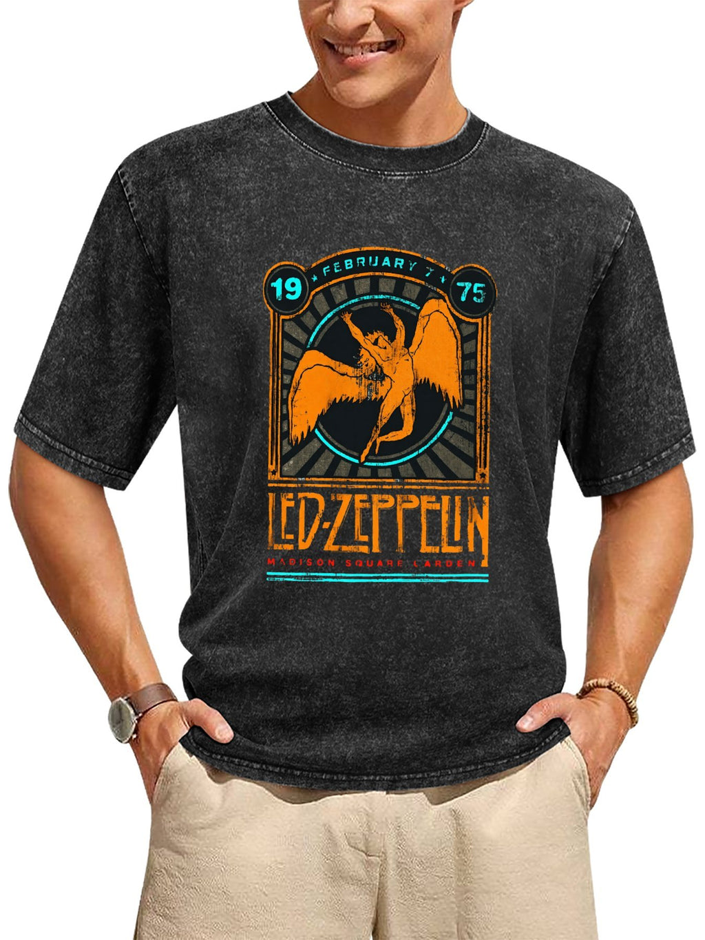 Vintage Washed Led Zeppelin 1975 Madison Square Garden Graphic T-Shirt