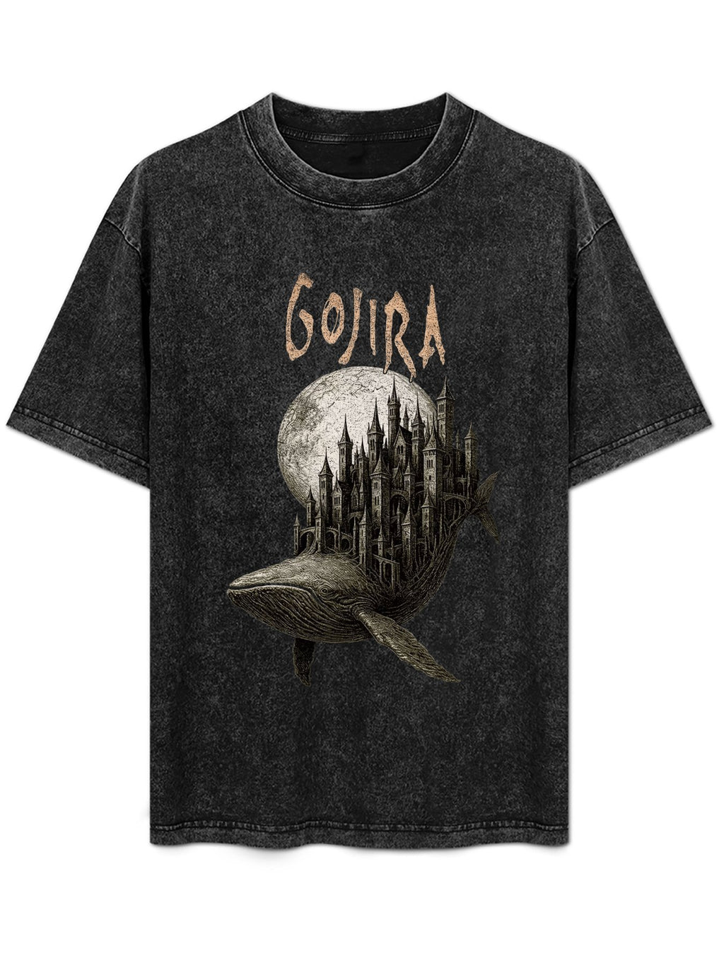 Vintage Washed Gojira Whale Castle Graphic T-Shirt
