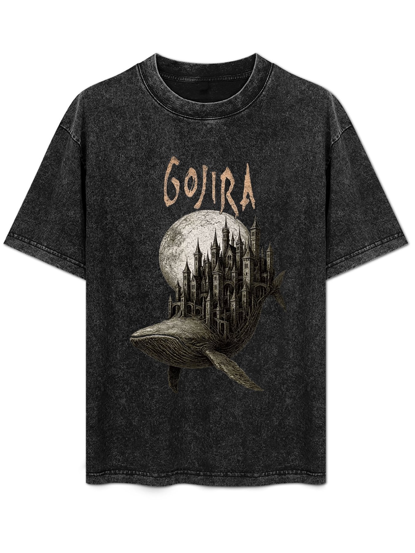 Vintage Washed Gojira Whale Castle Graphic T-Shirt