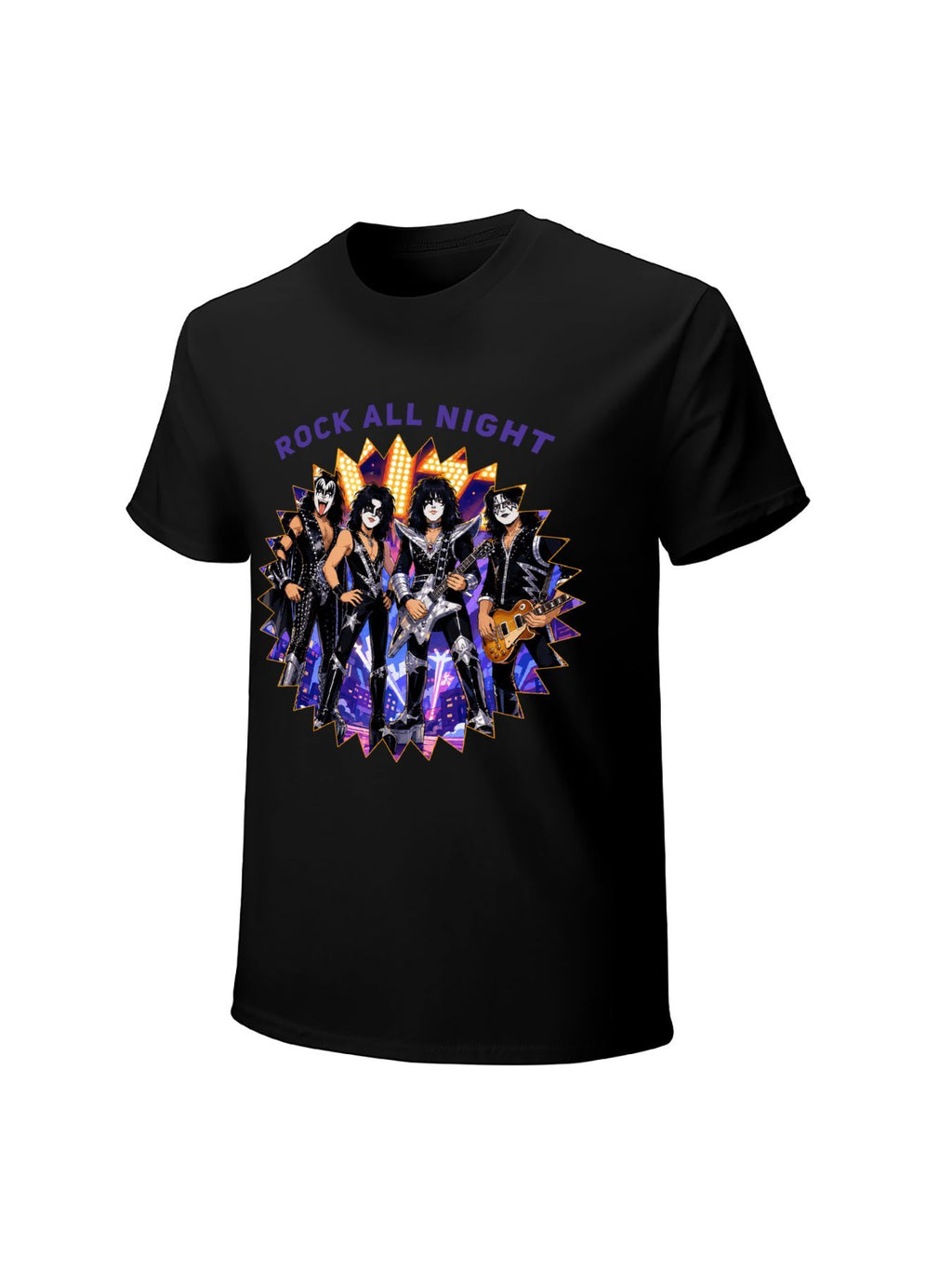 KISS Rock All Night Band Illustration Graphic T-Shirt