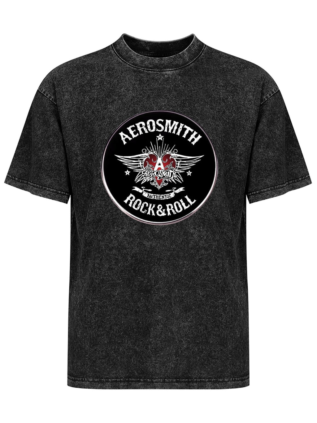 Vintage Washed Aerosmith Rock & Roll Emblem Graphic T-Shirt