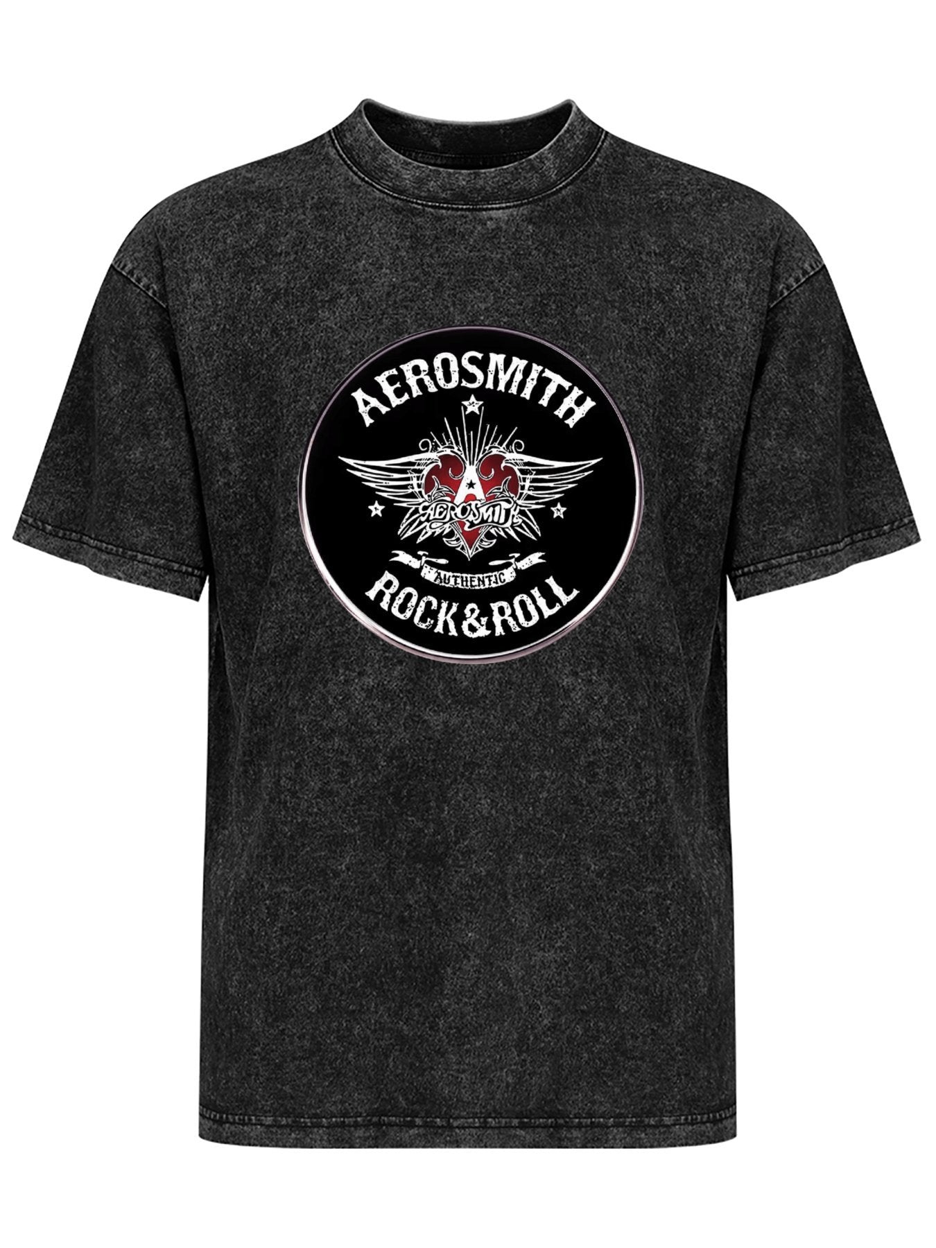 Vintage Washed Aerosmith Rock & Roll Emblem Graphic T-Shirt