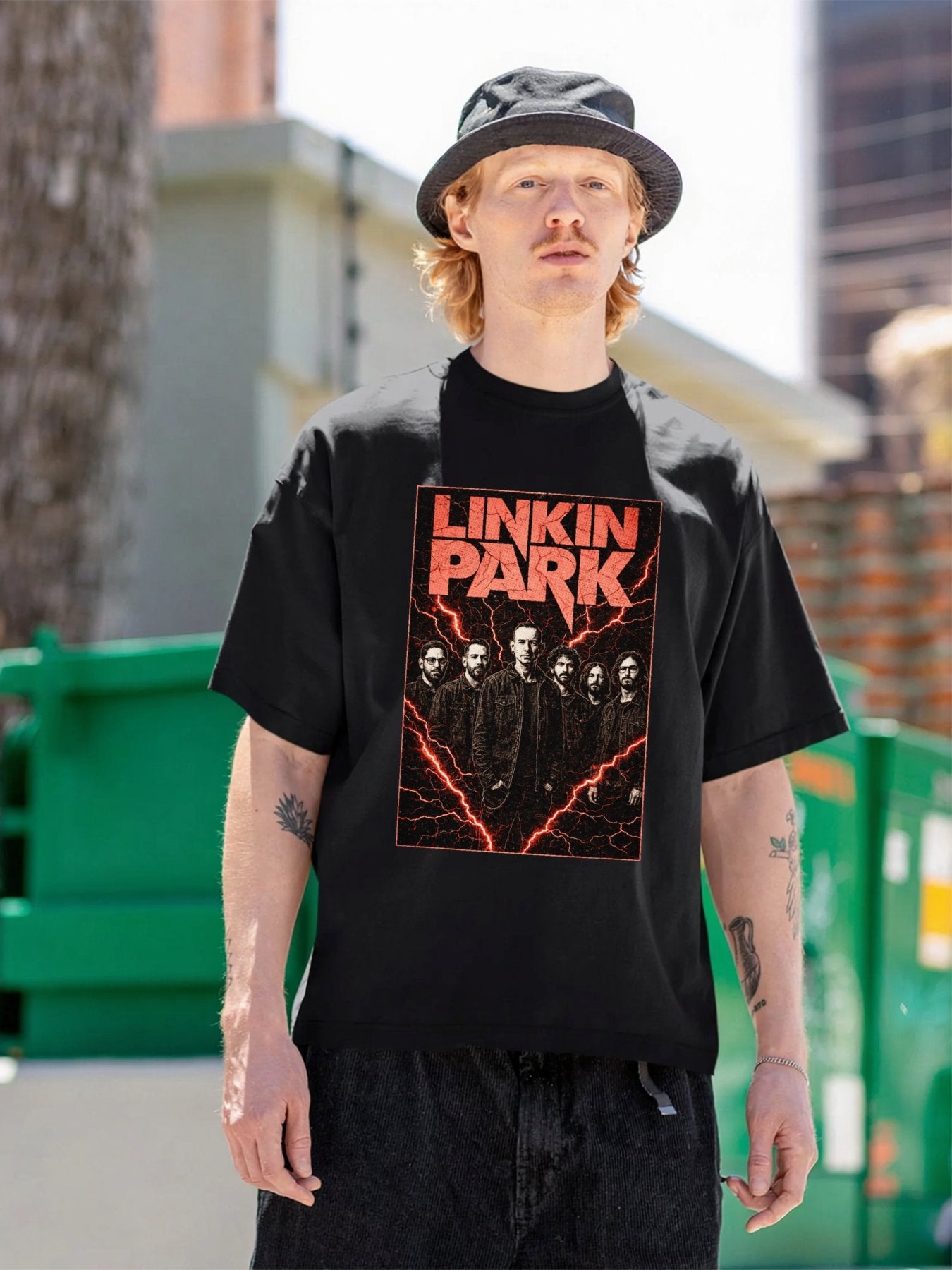 Linkin Park Band Portrait Lightning Rock T-Shirt