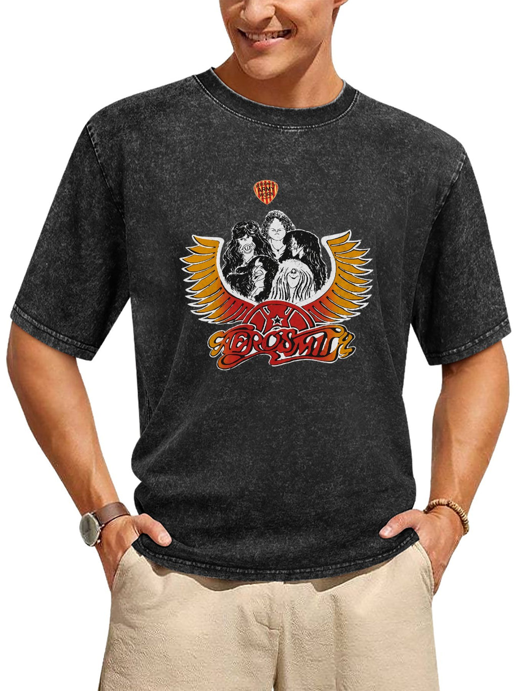 Aerosmith Band Portrait and Winged Logo Graphic T-Shirt