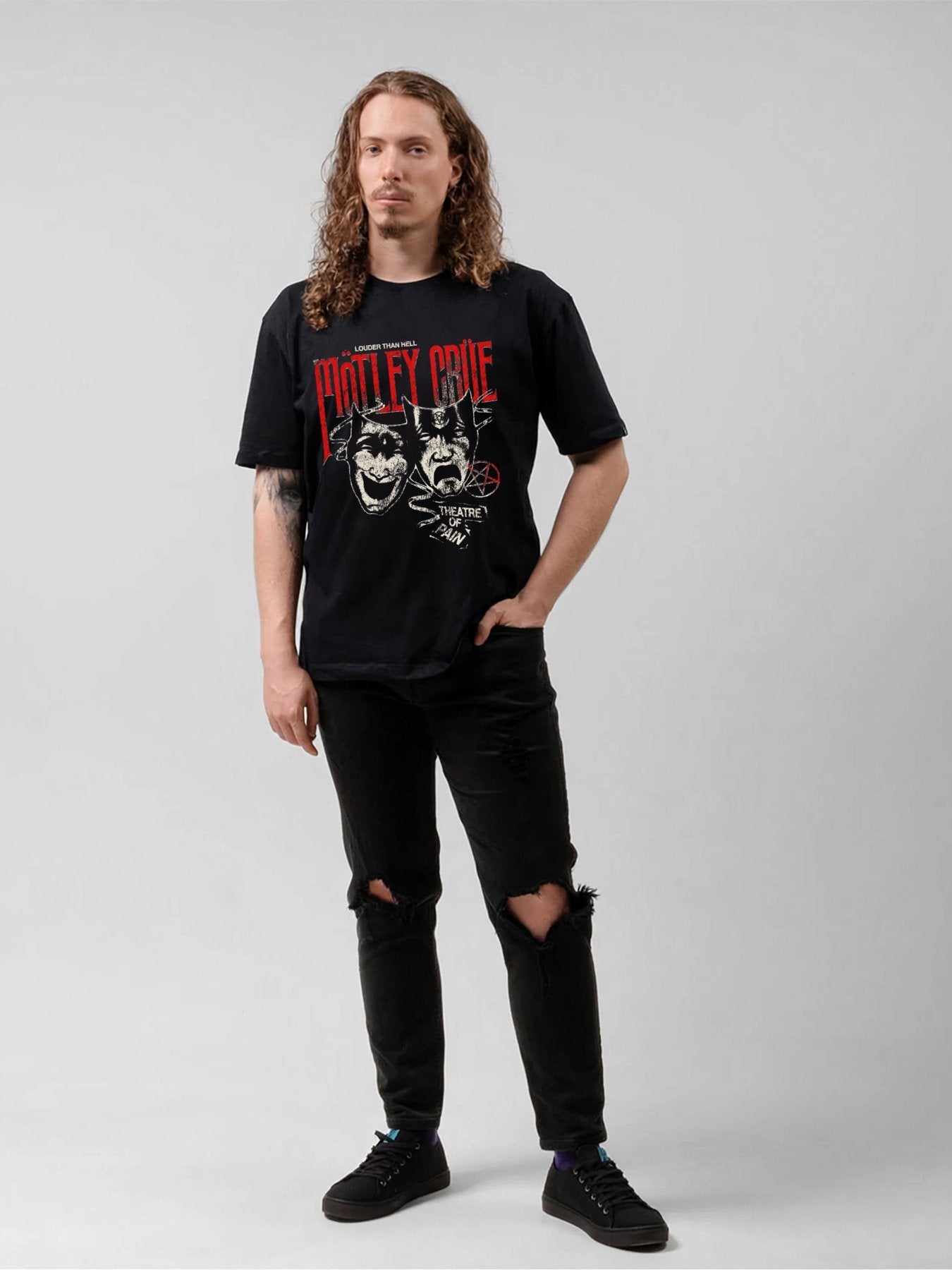 Mötley Crüe Louder Than Hell Theatre Masks Graphic T-Shirt