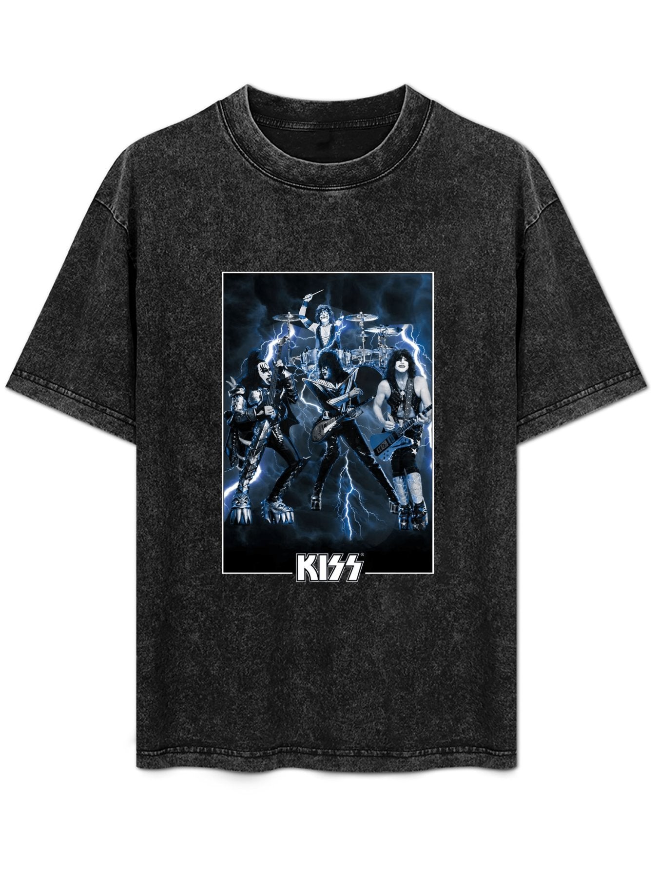 Vintage Washed KISS Lightning Band Performance Graphic T-Shirt