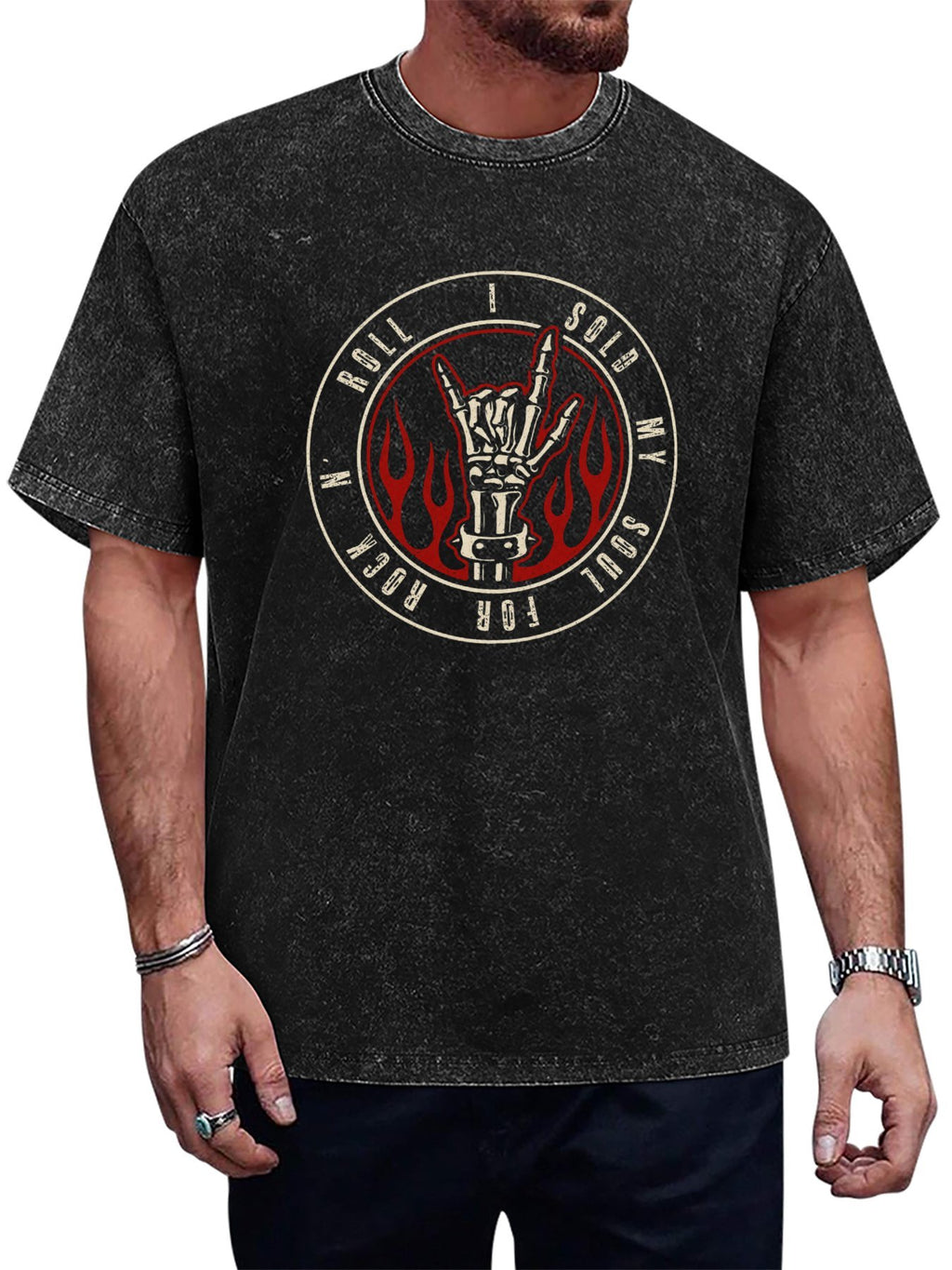 Rock N Roll Skeleton Hand Graphic T-Shirt