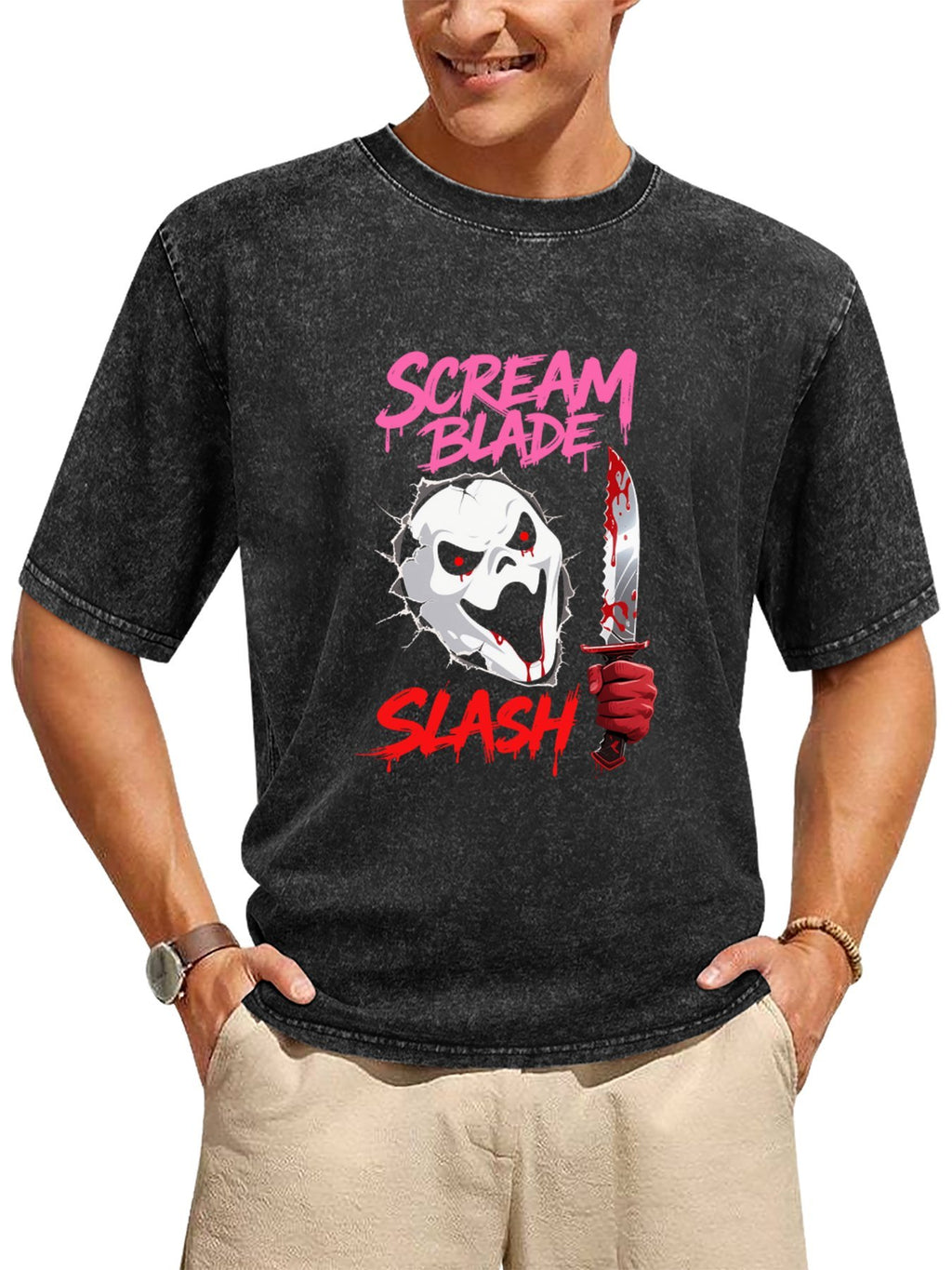 Scream Blade Slash Horror Graphic Washed T-Shirt