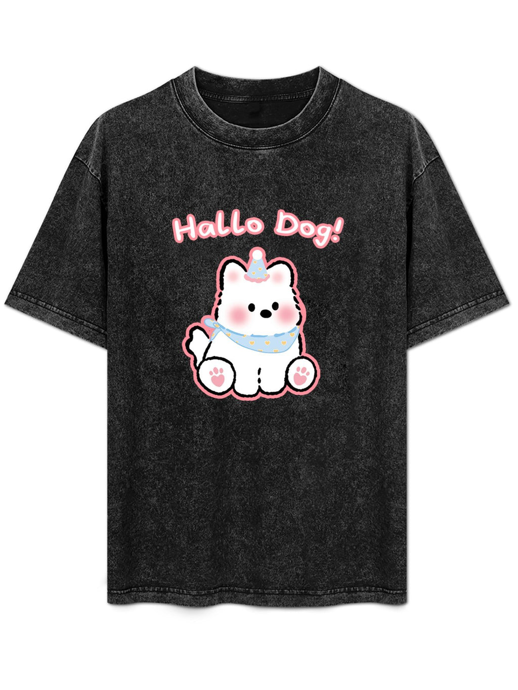 Hello Dog Cartoon Vintage Washed T-Shirt