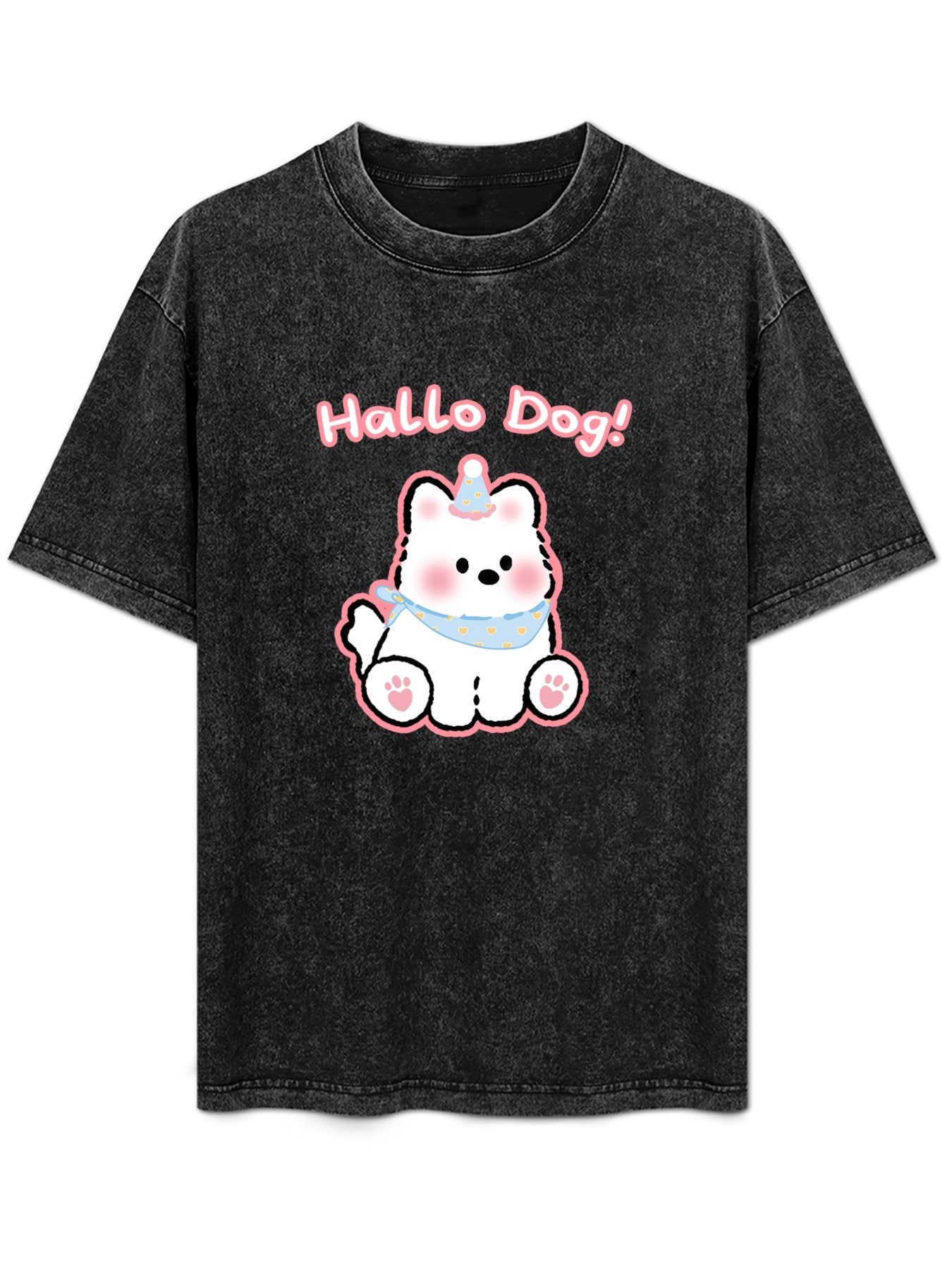 Hello Dog Cartoon Vintage Washed T-Shirt