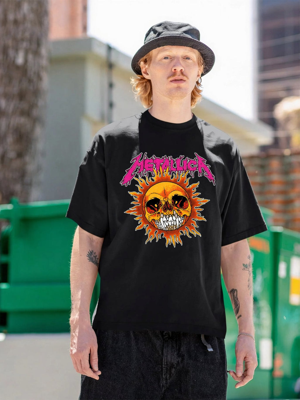 Metallica Flaming Sun Skull Graphic T-Shirt