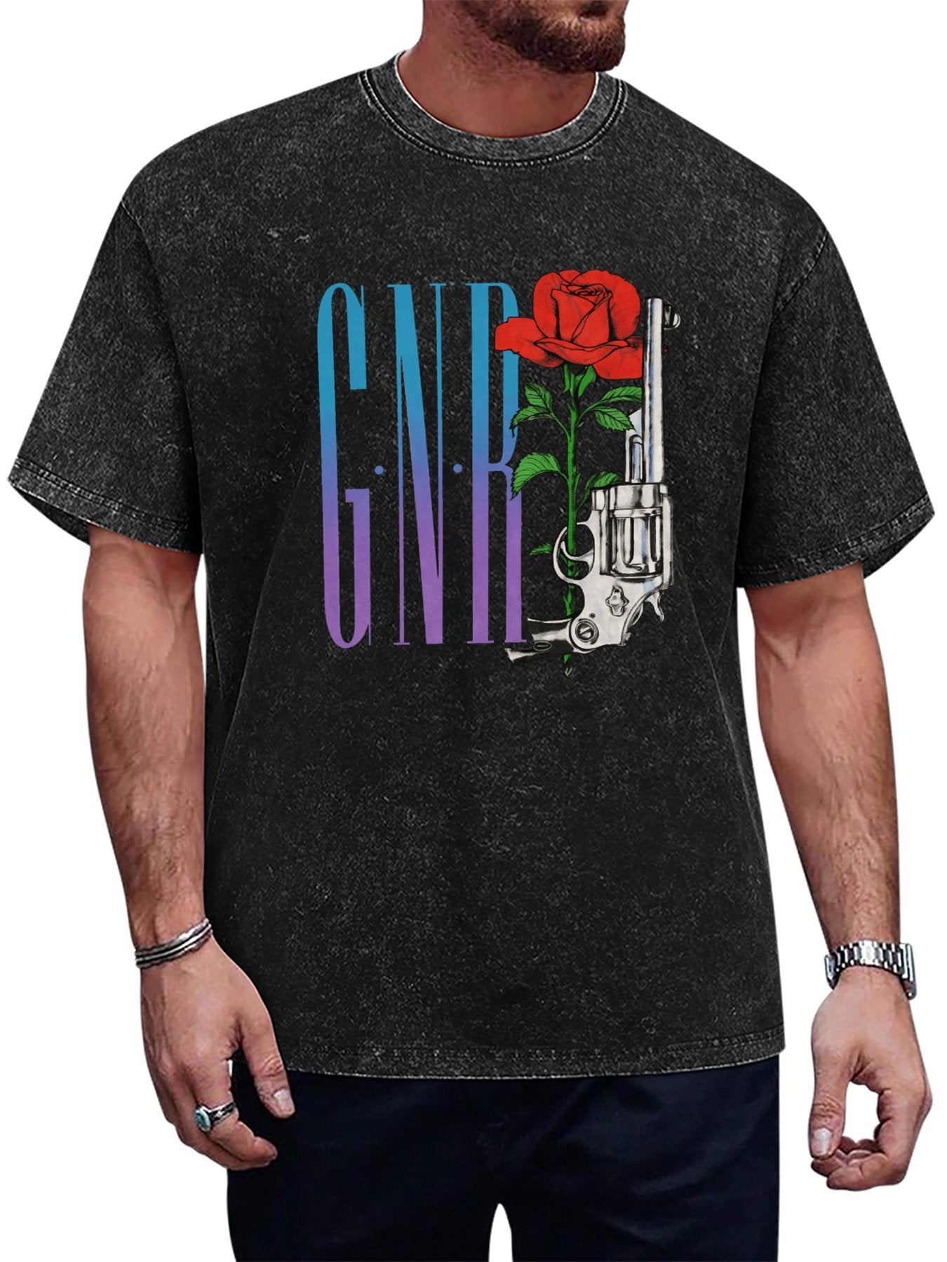 Guns N’ Roses GNR Rose and Revolver Graphic T-Shirt